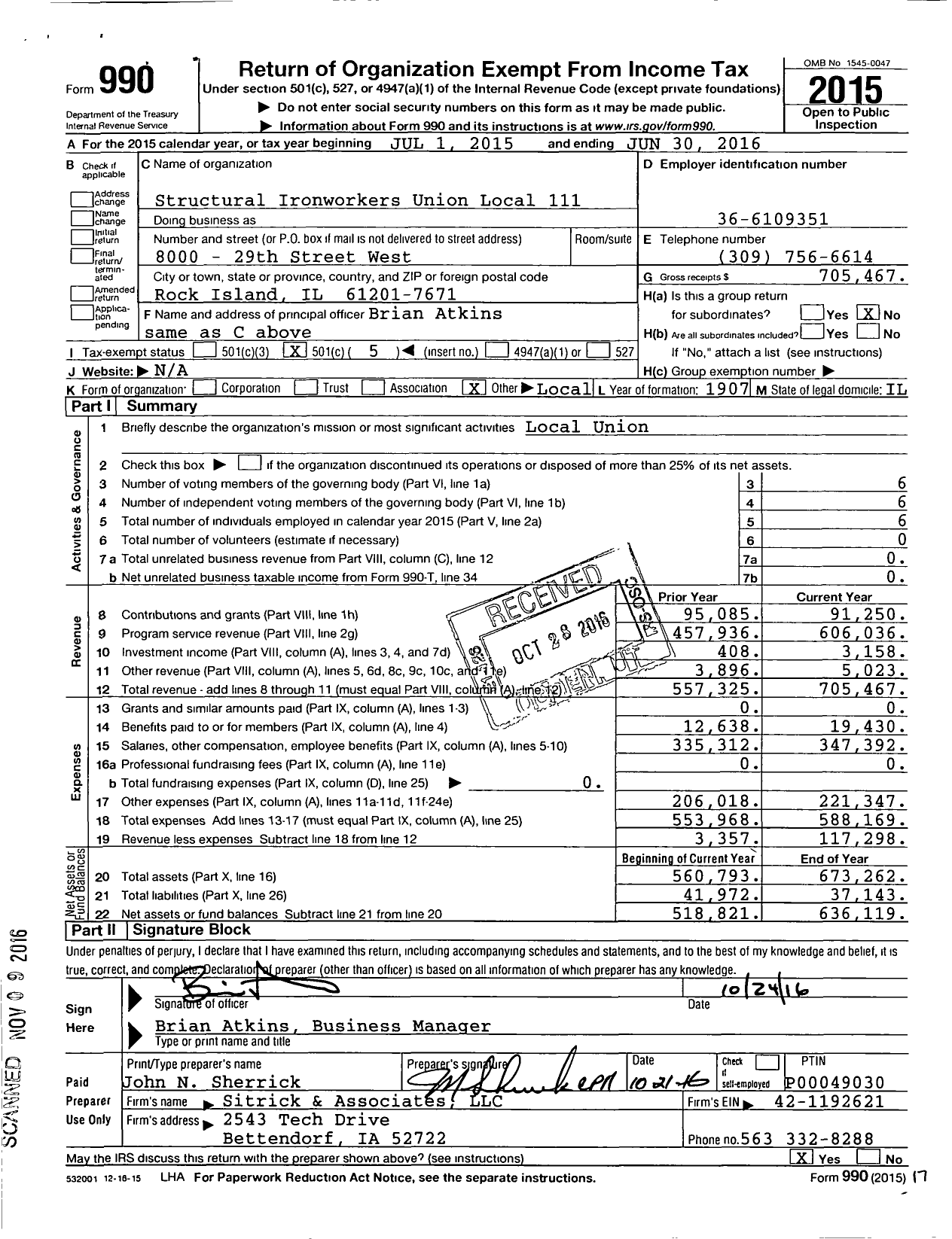 Image of first page of 2015 Form 990O for Structural Ironworkers Union Local
