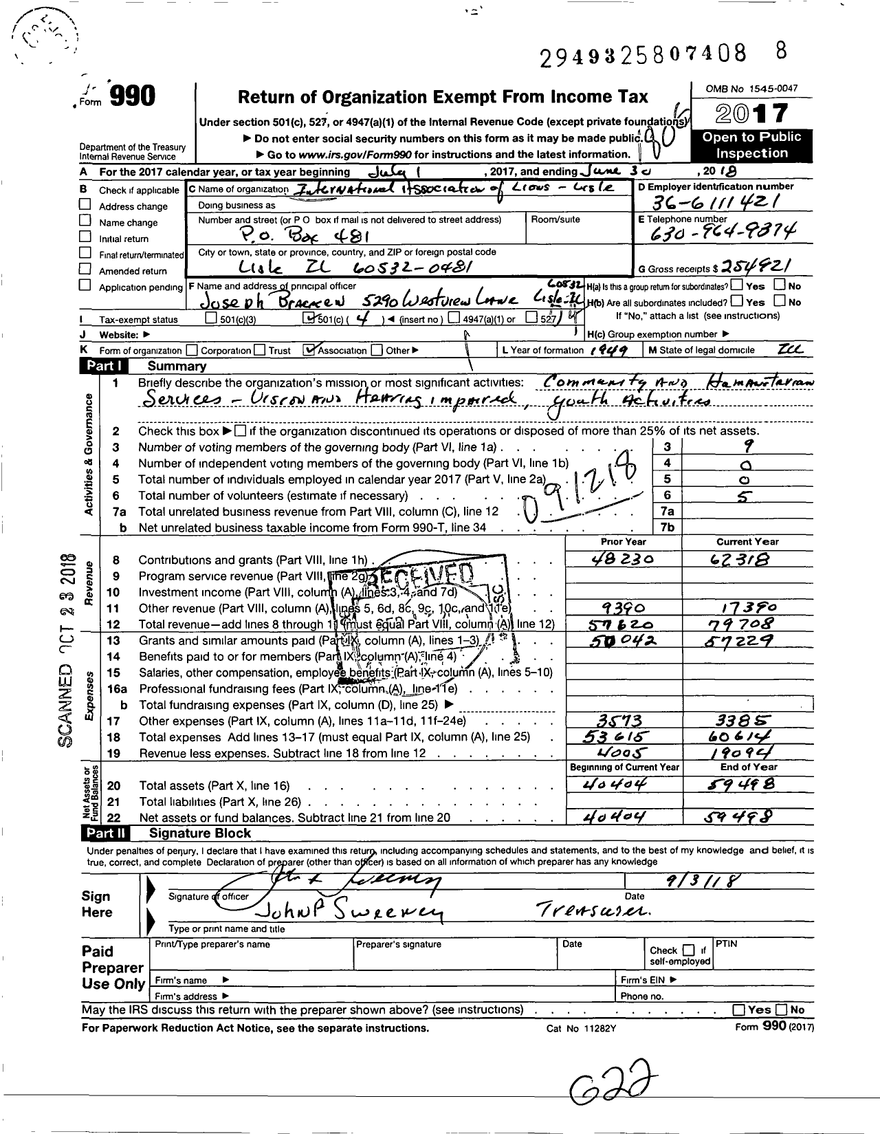 Image of first page of 2017 Form 990O for Lions Clubs - 545 Lisle