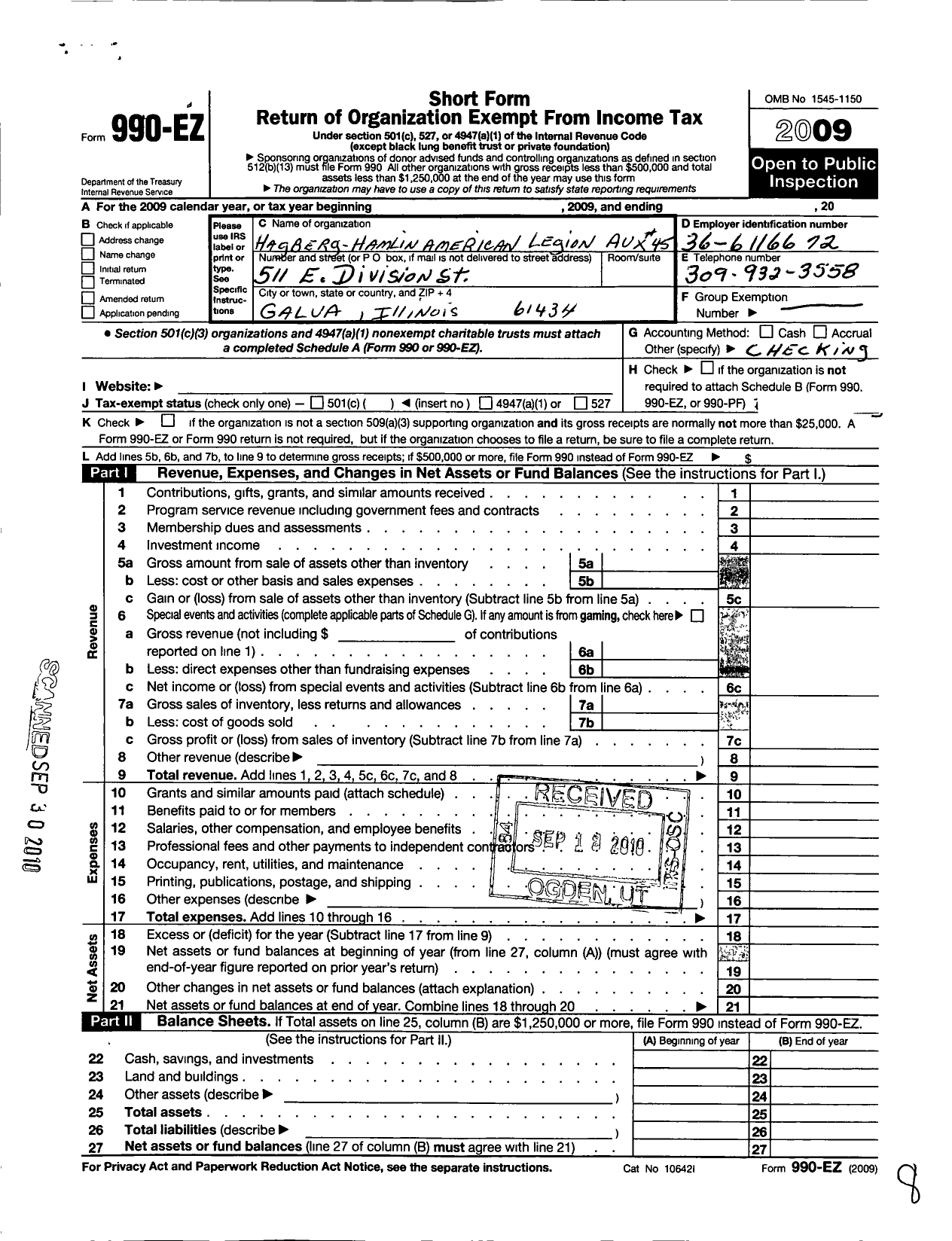 Image of first page of 2009 Form 990EO for The American Legion Auxiliary