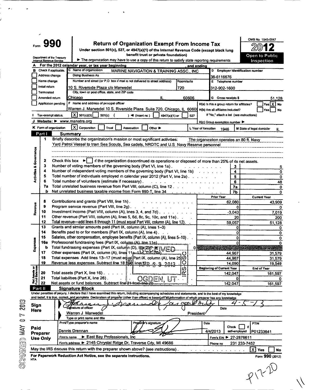 Image of first page of 2012 Form 990 for Marine Navigation and Training Association