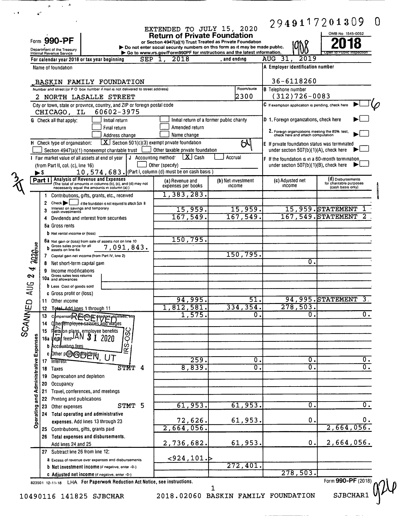 Image of first page of 2018 Form 990PR for Baskin Family Foundation