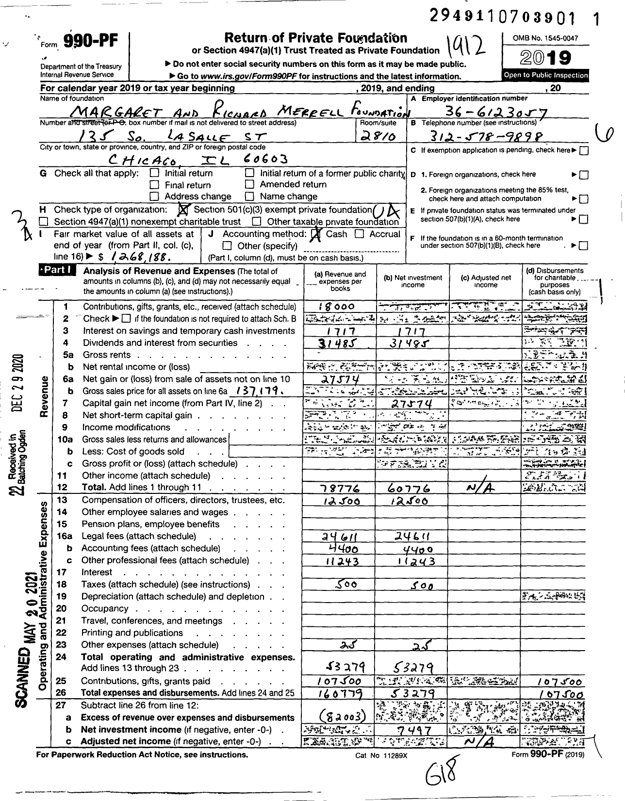 Image of first page of 2019 Form 990PF for Margaret and Richard Merrell Foundation