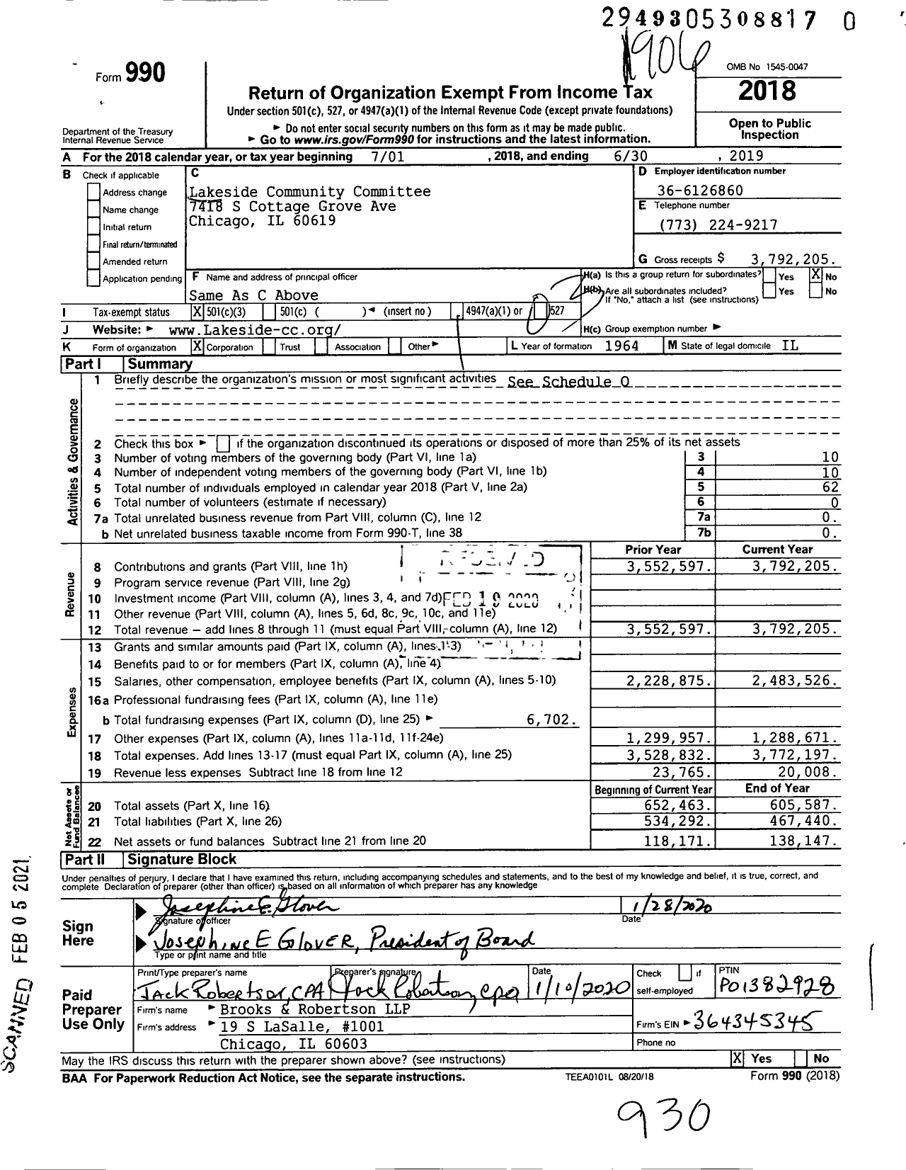 Image of first page of 2018 Form 990 for Lakeside Community Committee