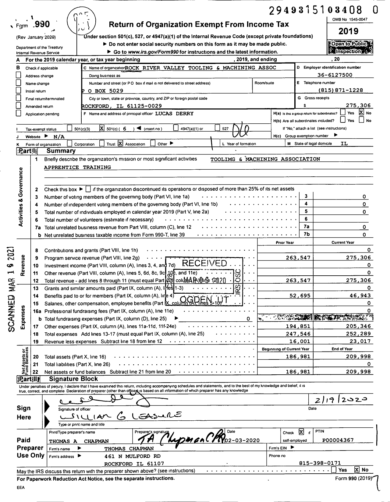 Image of first page of 2019 Form 990O for Rock River Valley Tooling and Machining Association