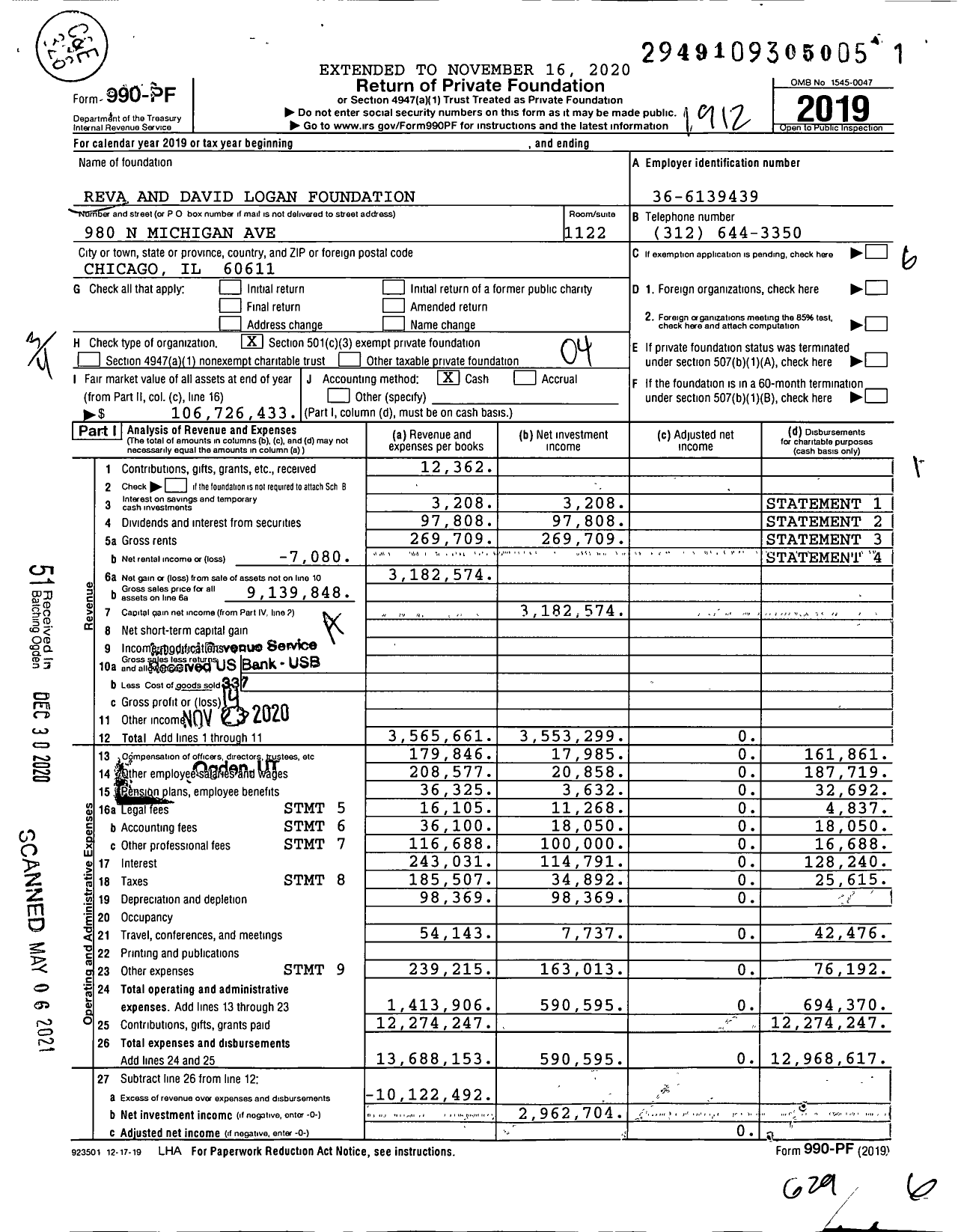 Image of first page of 2019 Form 990PF for Reva and David Logan Foundation