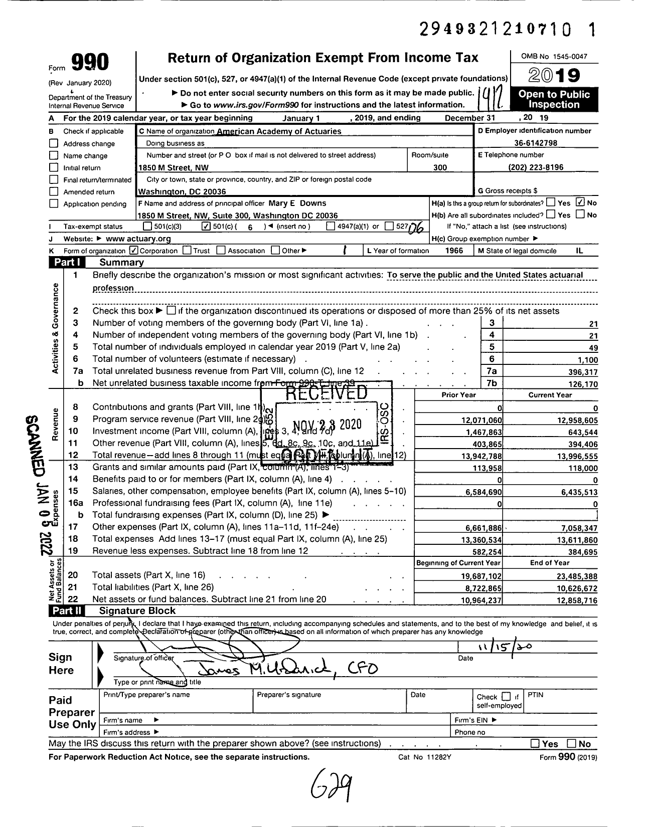 Image of first page of 2019 Form 990O for American Academy of Actuaries