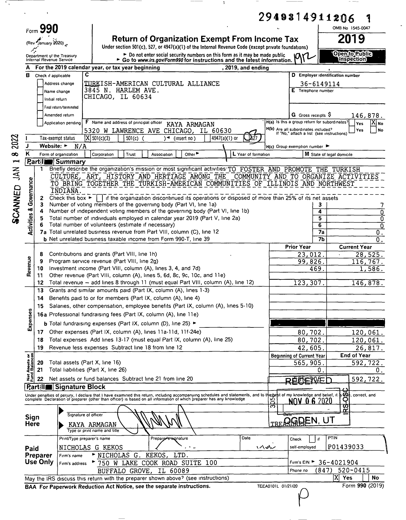 Image of first page of 2019 Form 990 for Turkish-American Cultural Alliance