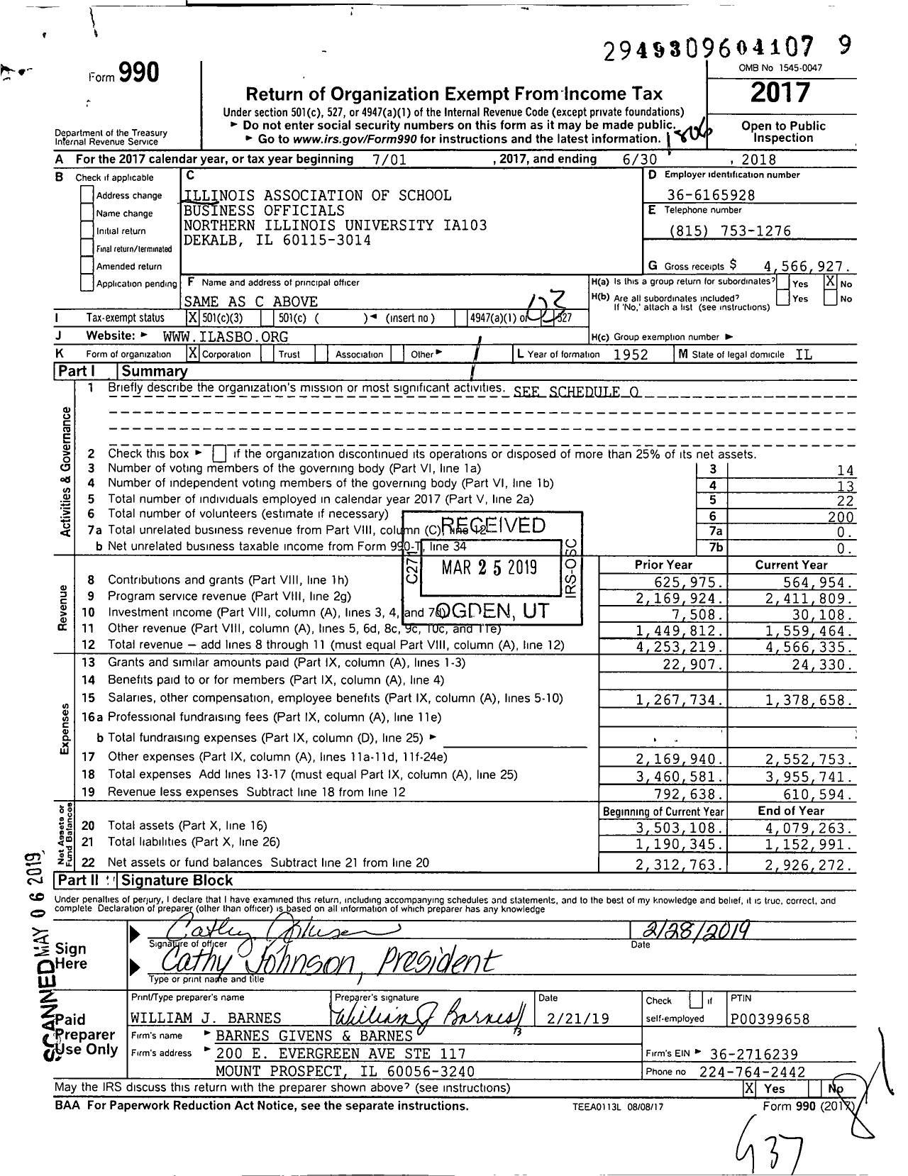Image of first page of 2017 Form 990 for Illinois ASBO