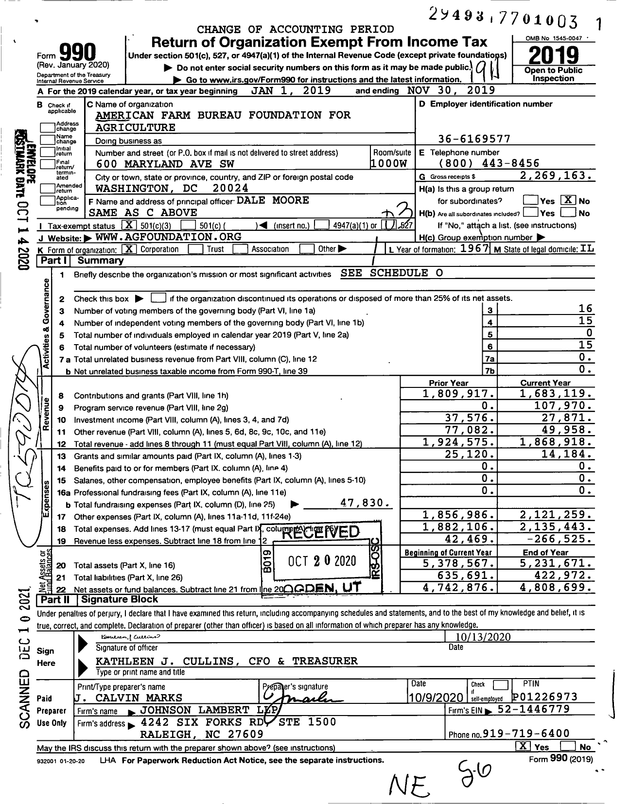 Image of first page of 2018 Form 990 for American Farm Bureau Foundation for Agriculture