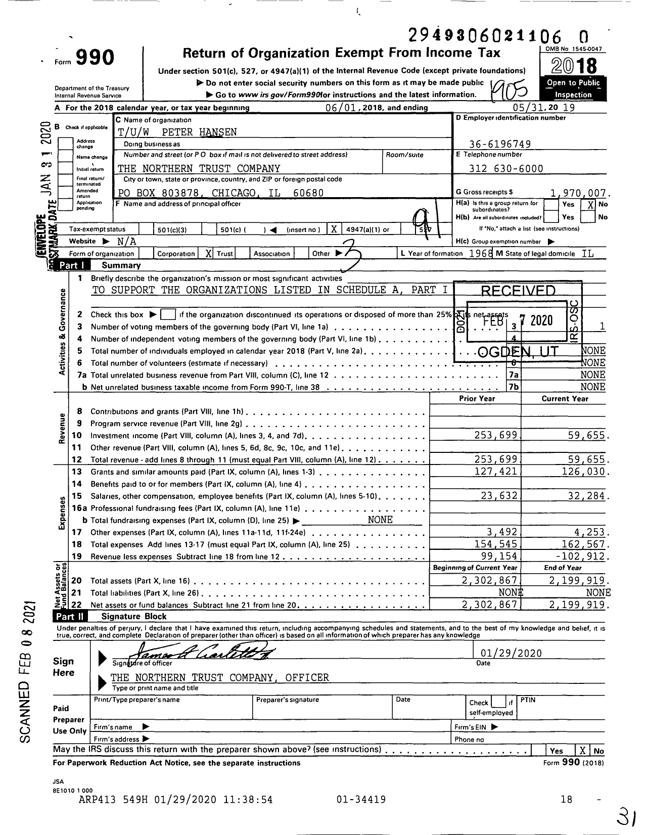 Image of first page of 2018 Form 990O for Tuw Peter Hansen