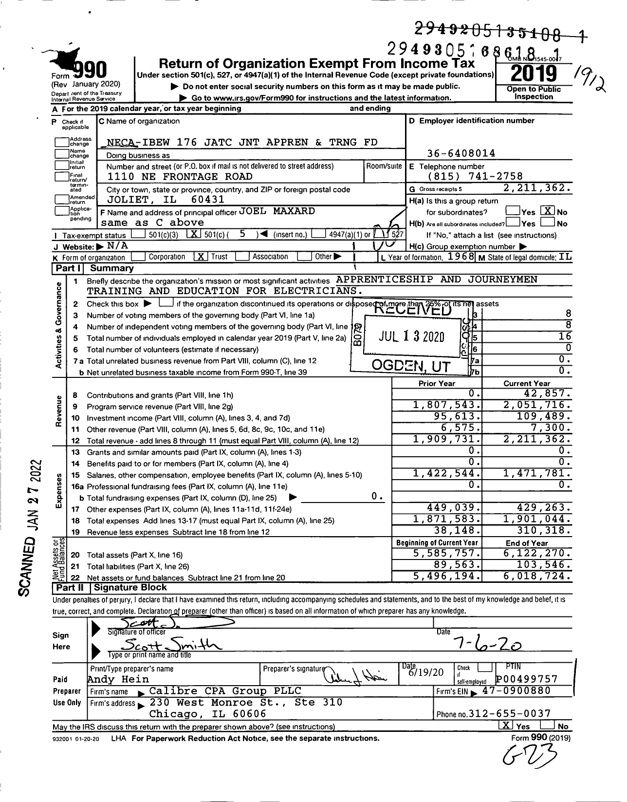 Image of first page of 2019 Form 990O for Neca-Ibew 176 Jatc JNT Appren and TRNG Fund