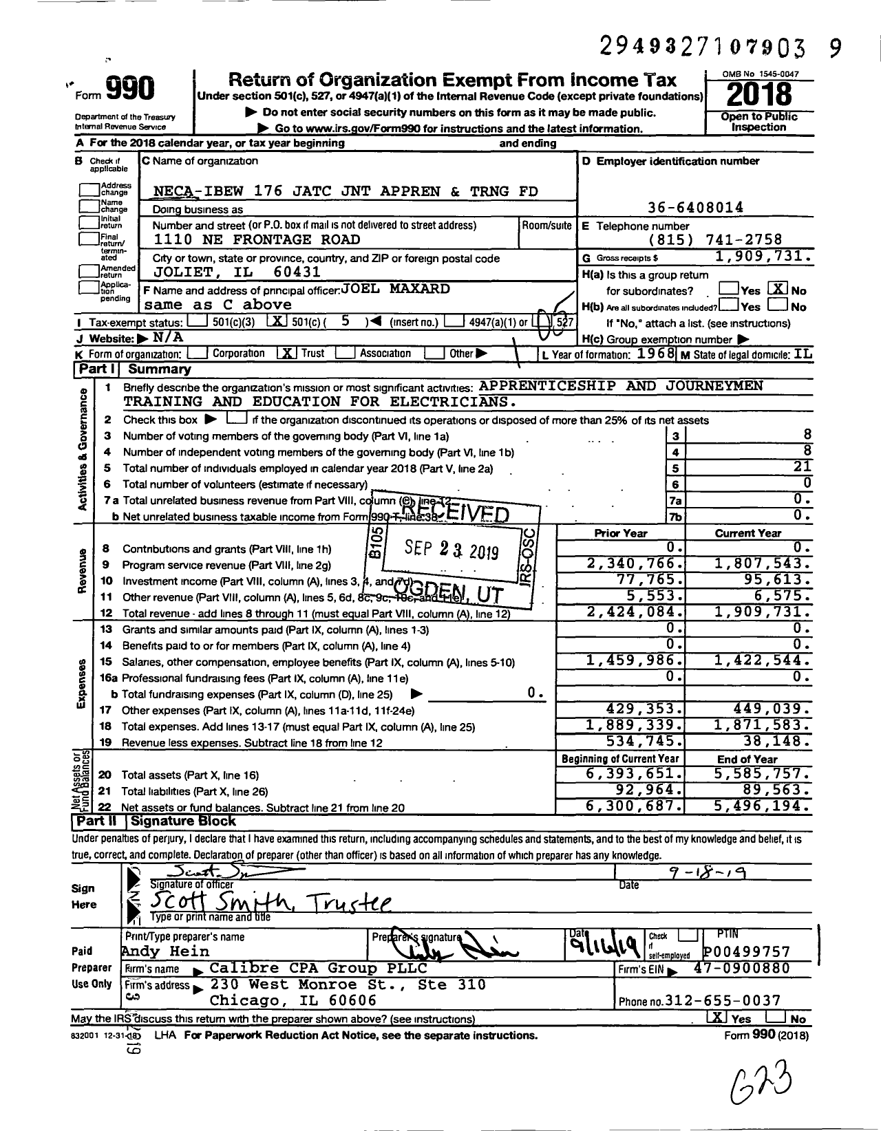 Image of first page of 2018 Form 990O for Neca-Ibew 176 Jatc JNT Appren and TRNG Fund