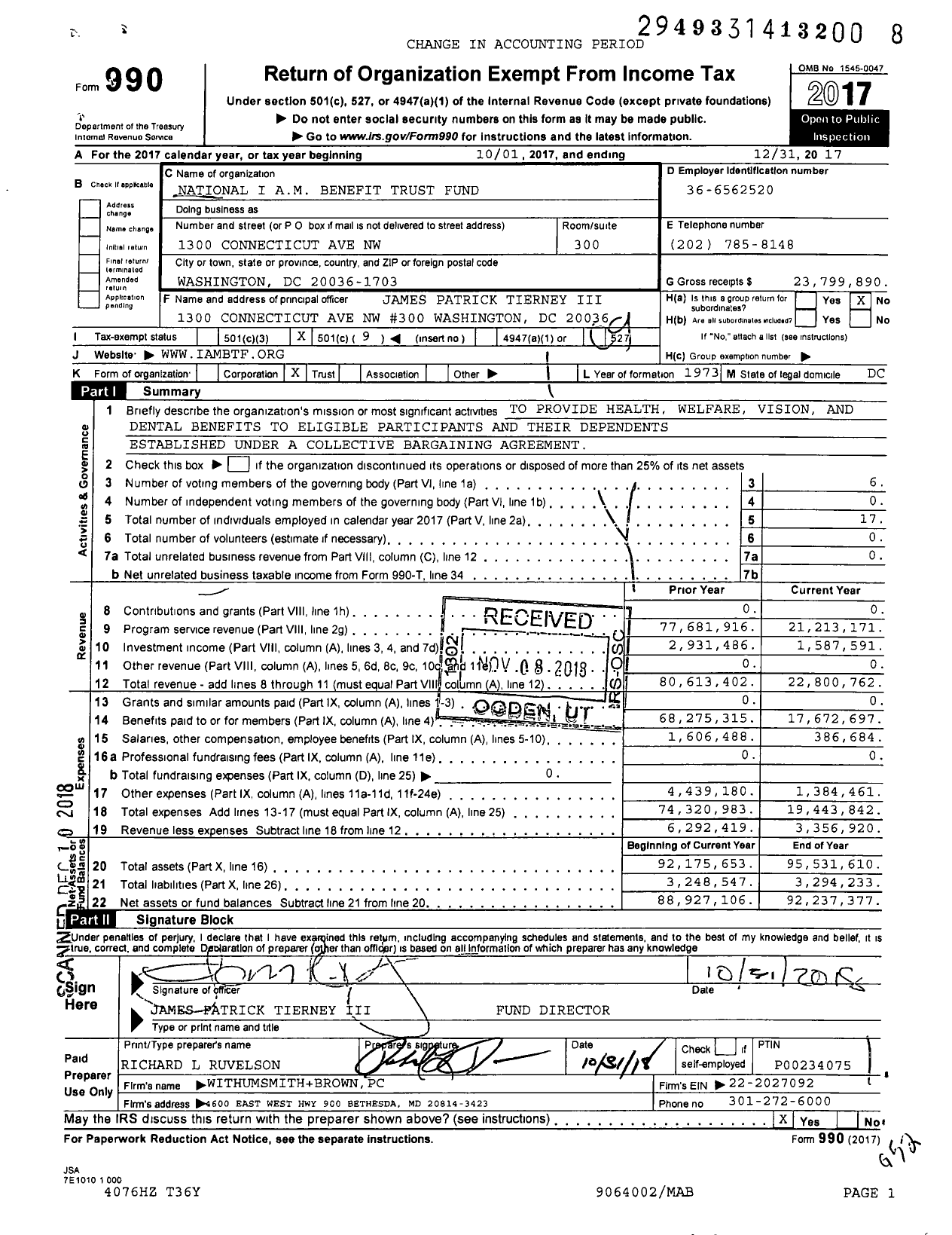 Image of first page of 2017 Form 990O for National Iam Benefit Trust Fund