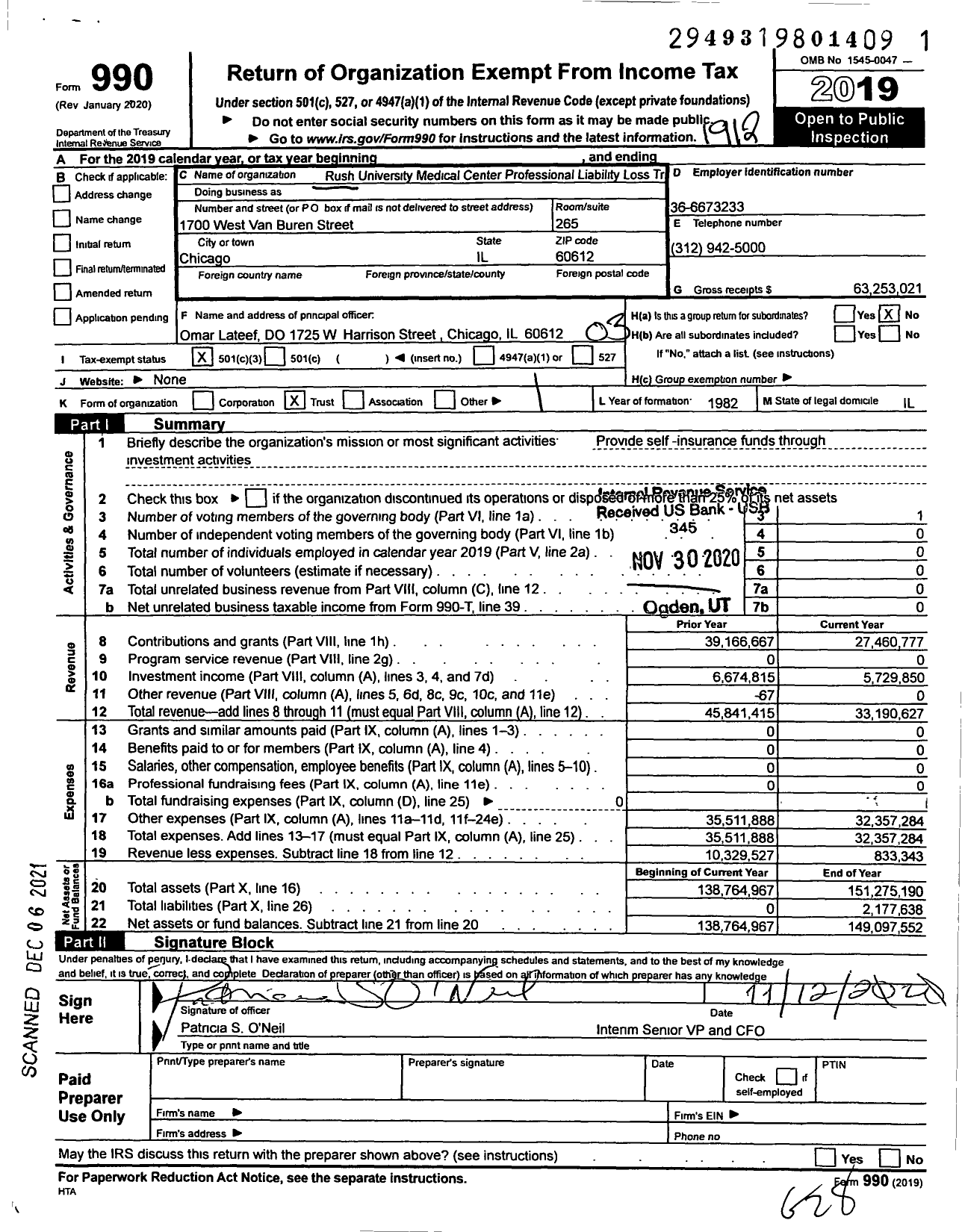 Image of first page of 2019 Form 990 for Rush University Medical Centers Self-Insurance Trust for Healthcar