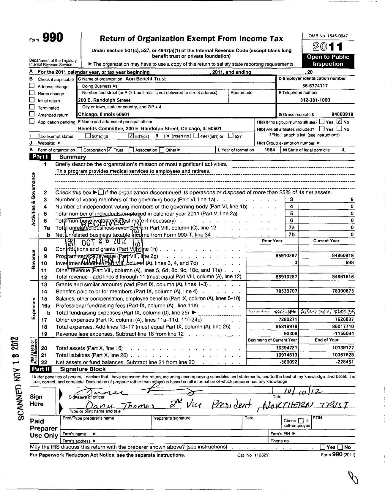 Image of first page of 2011 Form 990O for Aon Benefit Trust