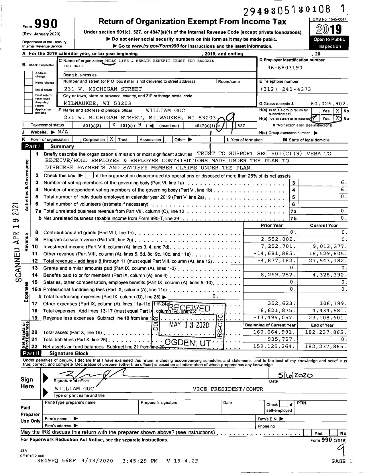 Image of first page of 2019 Form 990O for Peoples Energy Corporation Life & Health Benefit Trust