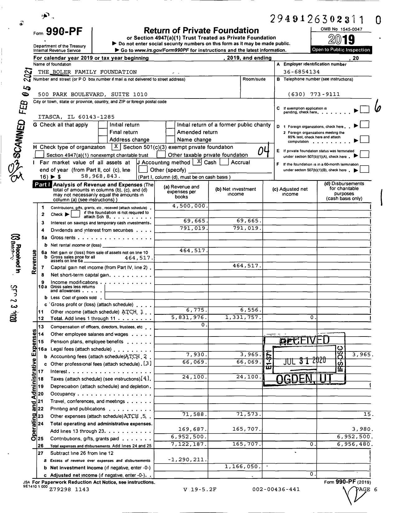 Image of first page of 2019 Form 990PF for The Boler Family Foundation