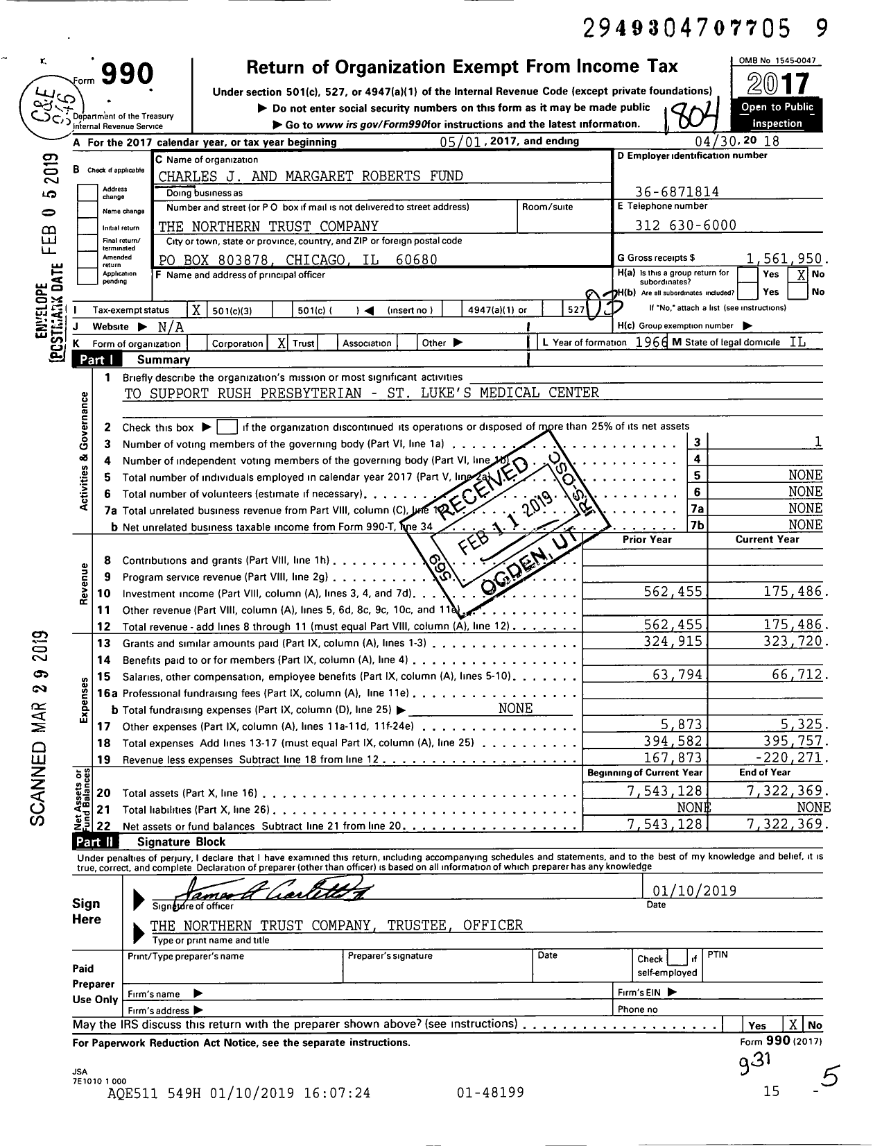 Image of first page of 2017 Form 990 for Charles J and Margaret Roberts Fund