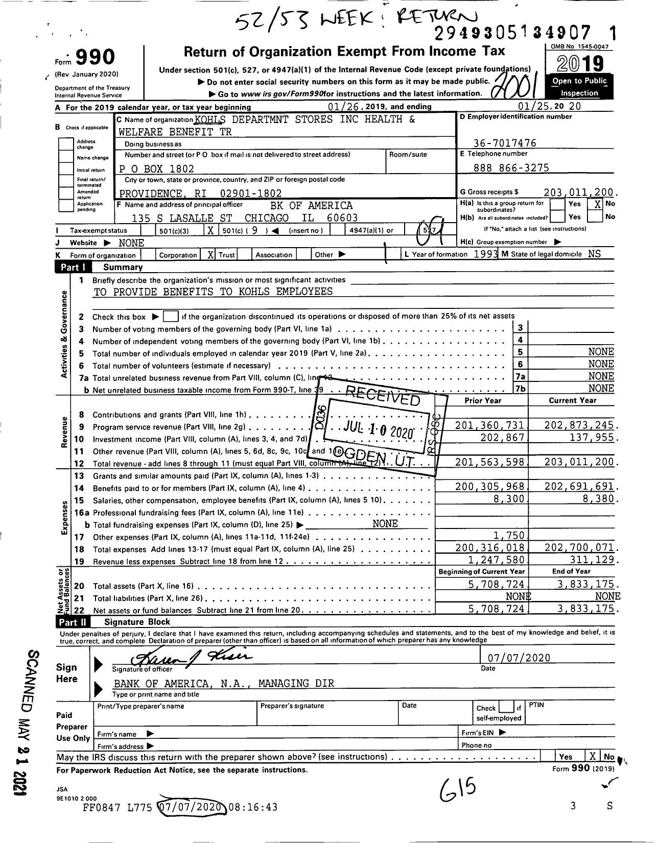 Image of first page of 2019 Form 990O for Kohls Departmnt Stores Health