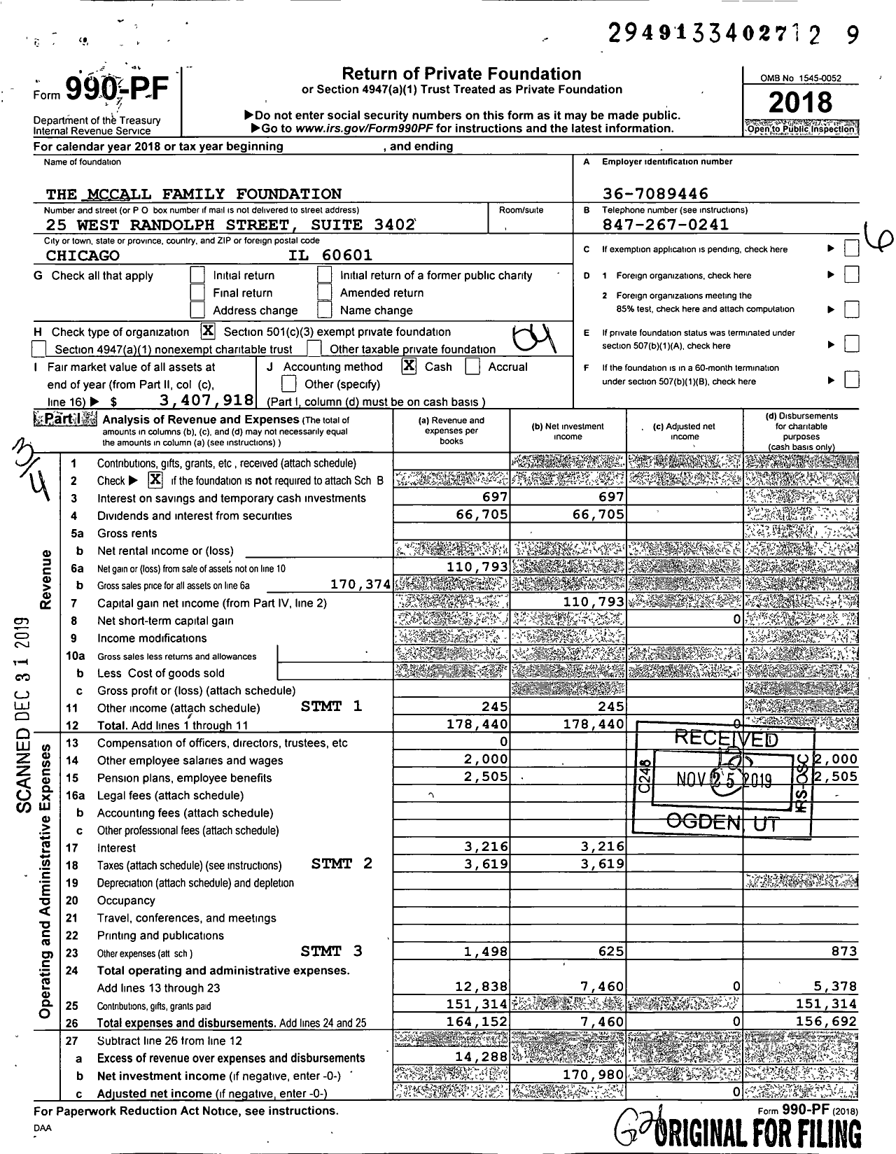 Image of first page of 2018 Form 990PF for The Mccall Family Foundation