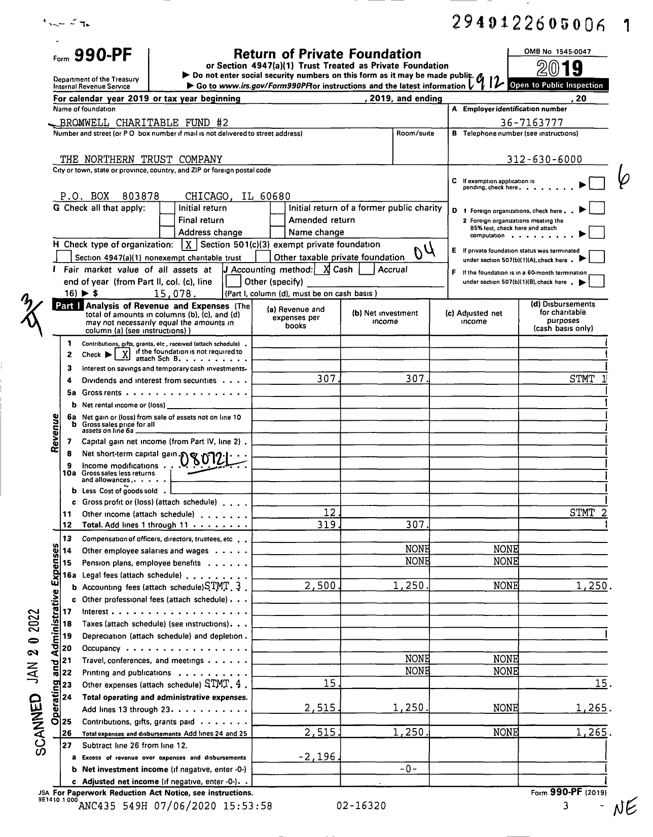 Image of first page of 2019 Form 990PF for Mari S and M Scott Bromwell Charitable Fund