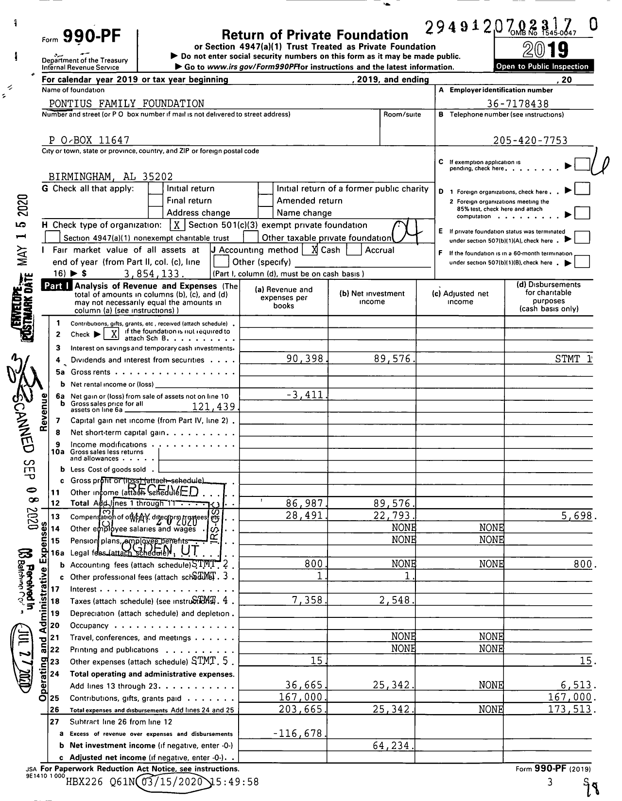 Image of first page of 2019 Form 990PR for Pontius Family Foundation 007151