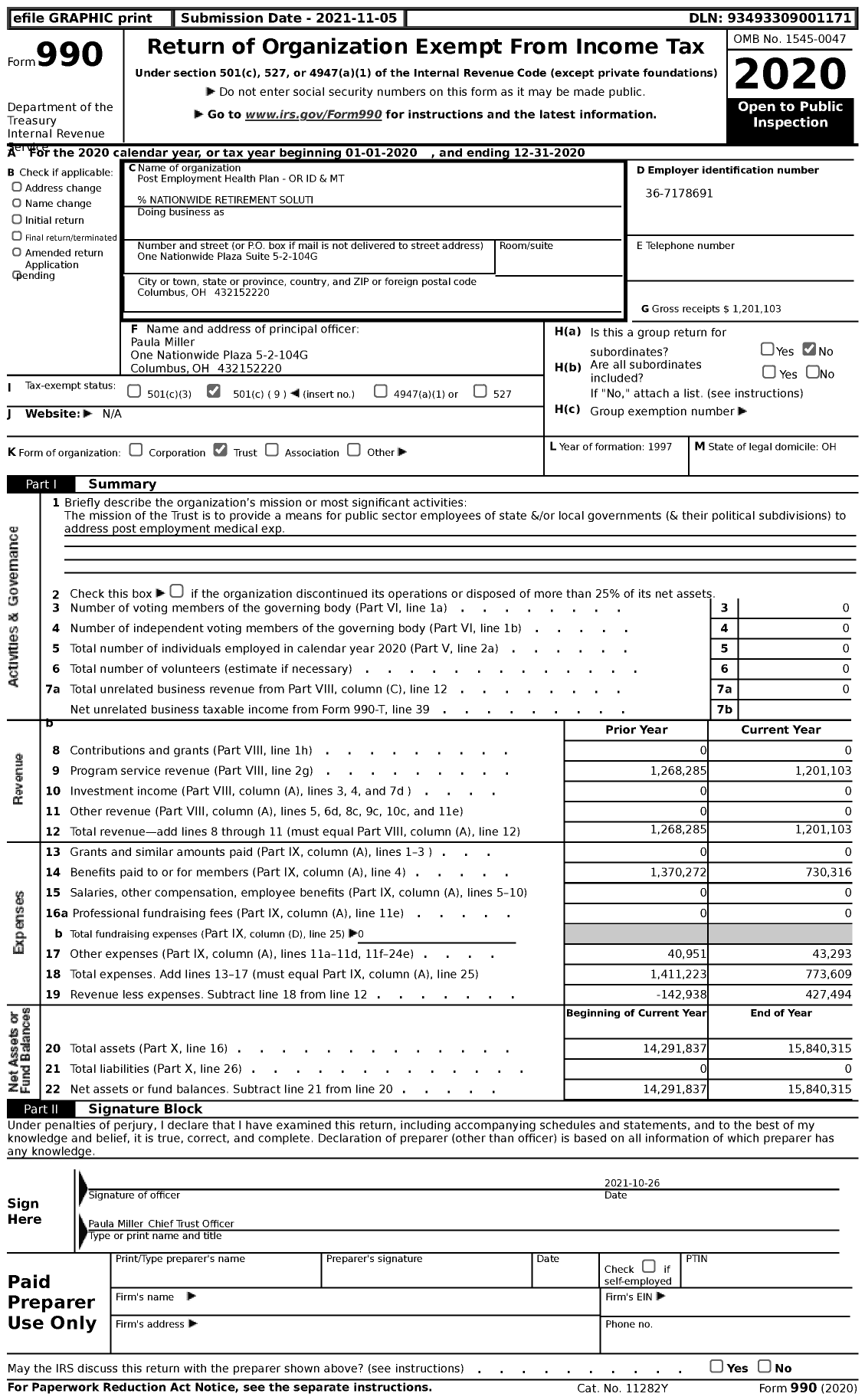 Image of first page of 2020 Form 990 for Trust for the Post Employment Health Plan for Public Employees - 2