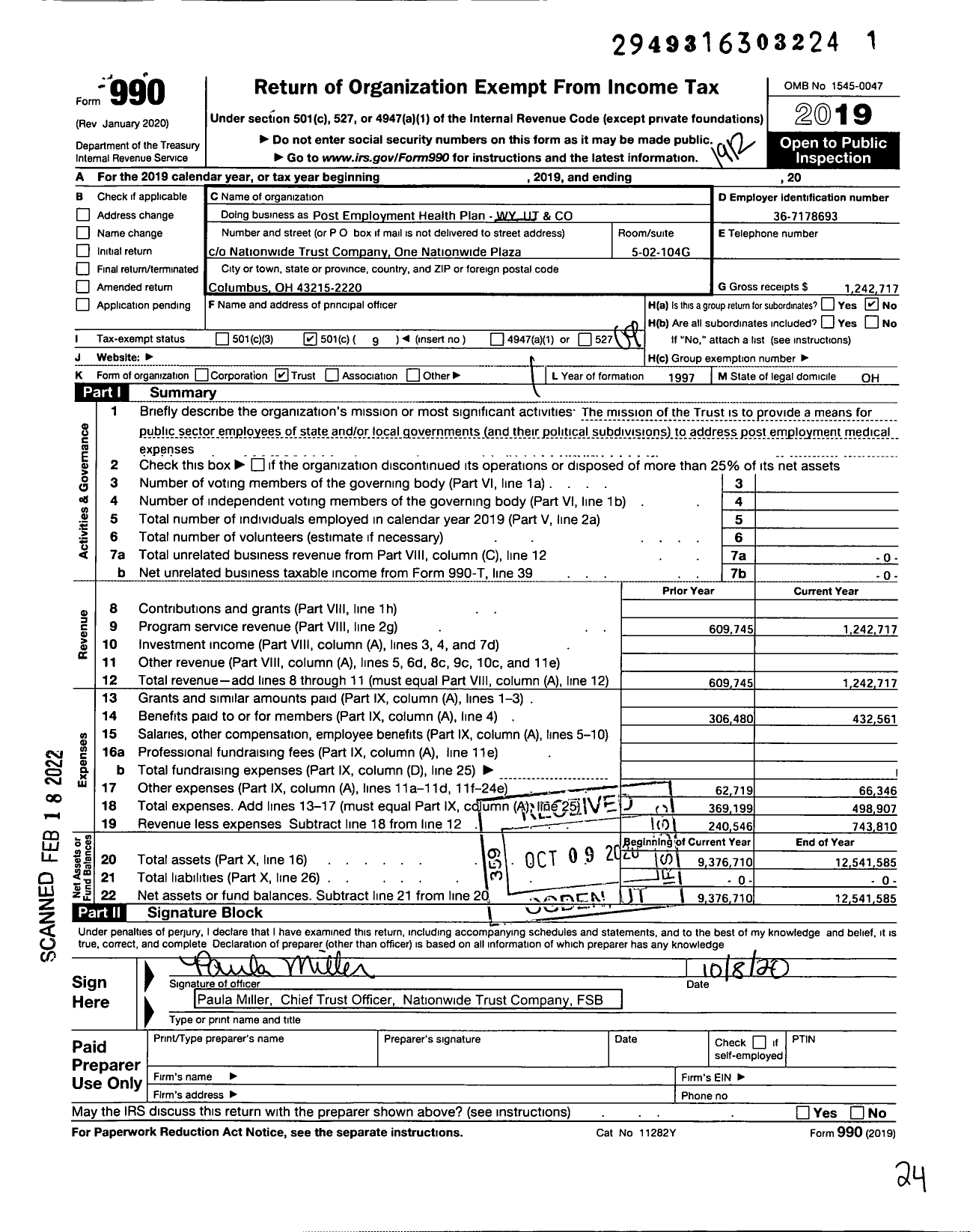 Image of first page of 2019 Form 990O for Trust For the Post Employment Health Plan For Public Employees - 4