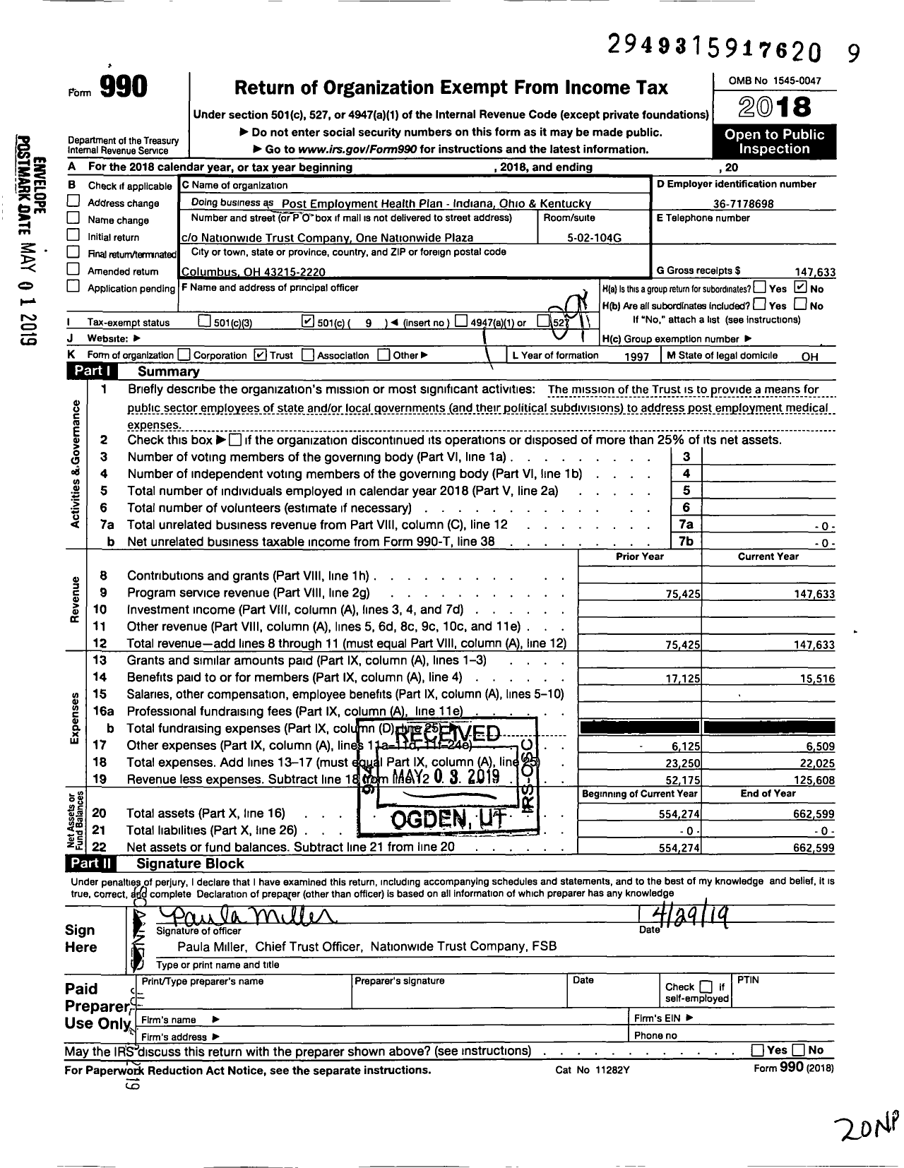 Image of first page of 2018 Form 990O for Trust for the Post Employment Health Plan for Public Employees - A