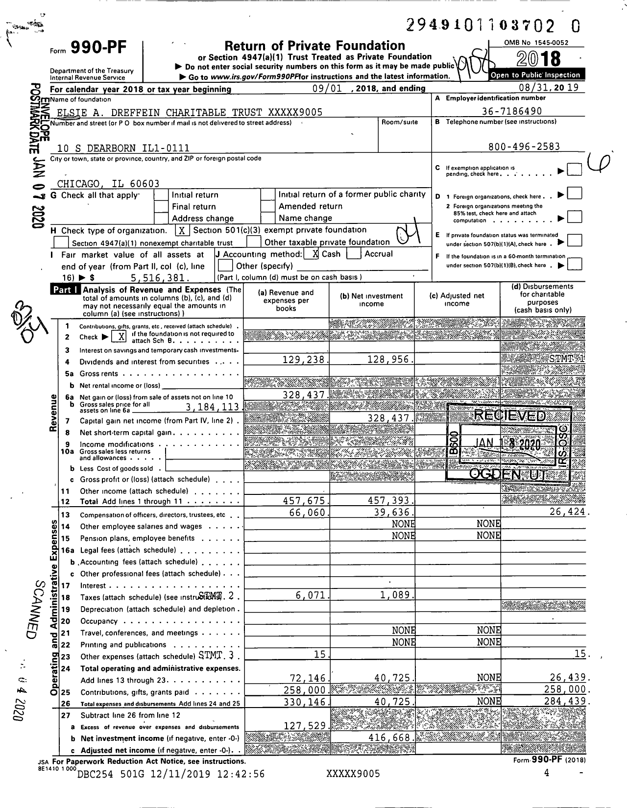 Image of first page of 2018 Form 990PR for Elsie A Dreffein Charitable Trust XXXXX9005