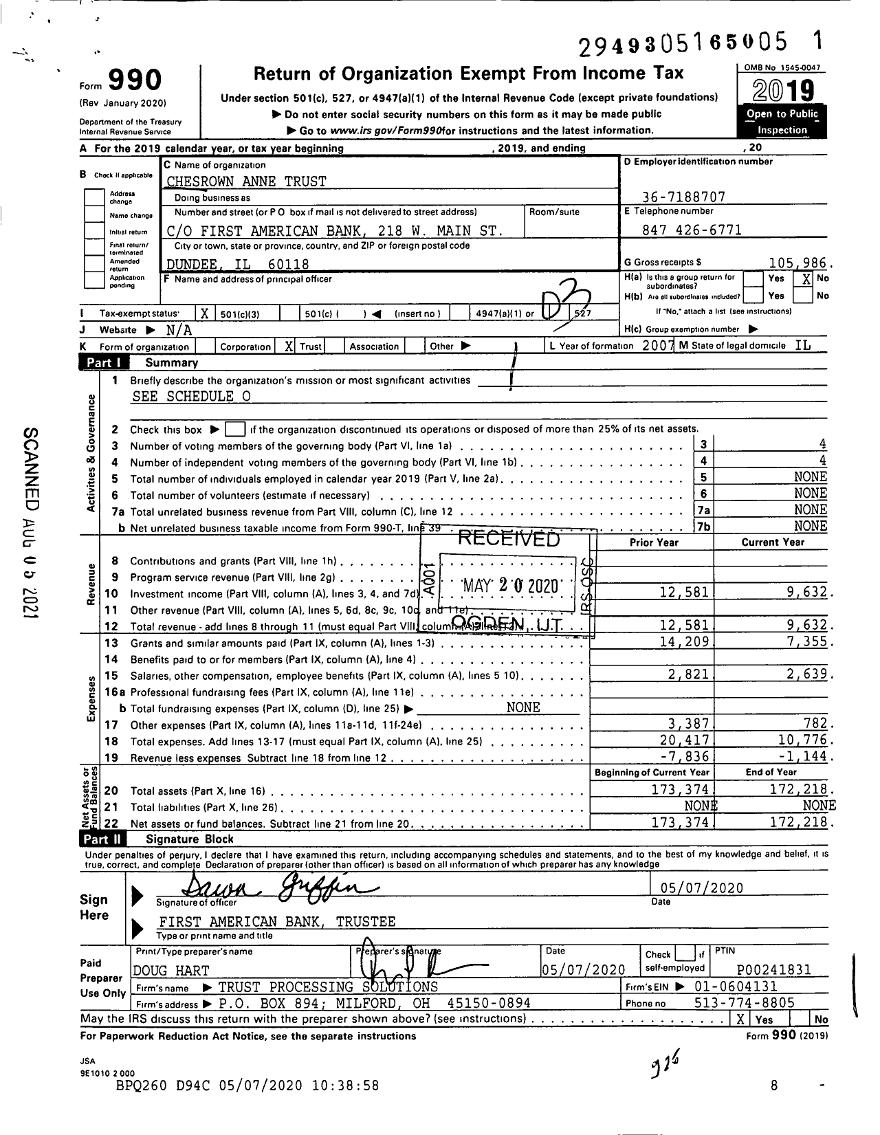 Image of first page of 2019 Form 990 for Chesrown Anne Trust