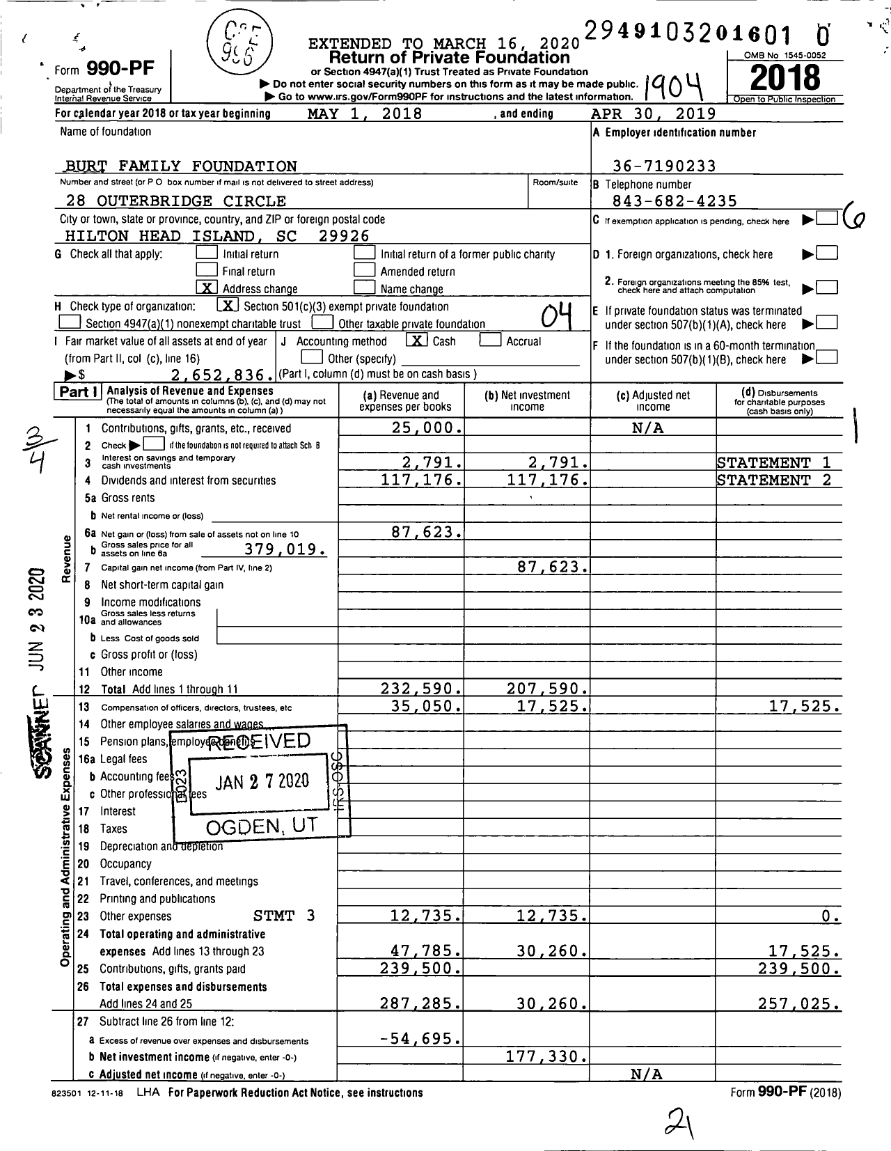 Image of first page of 2018 Form 990PR for Burt Family Foundation