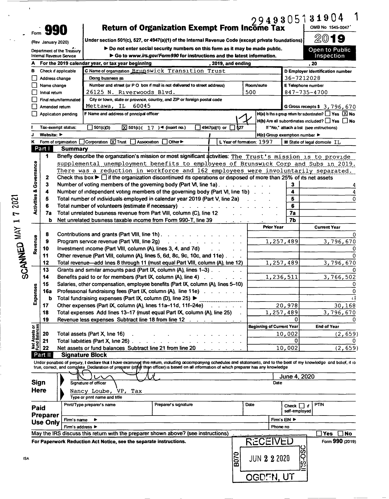 Image of first page of 2019 Form 990O for Brunswick Transition Trust