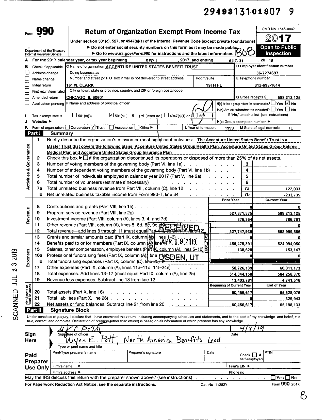 Image of first page of 2017 Form 990O for Accenture United States Benefit Trust