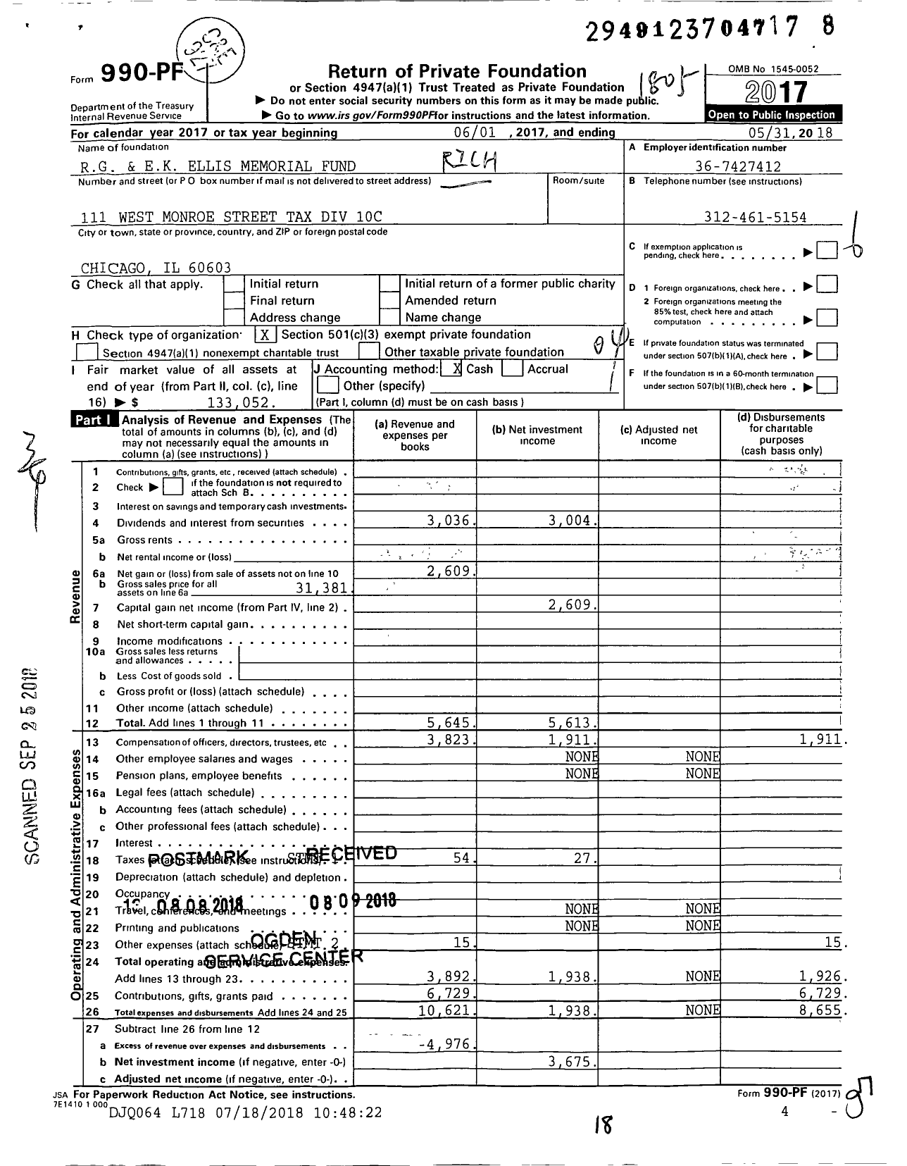 Image of first page of 2017 Form 990PF for RG and Ek Ellis Memorial Fund