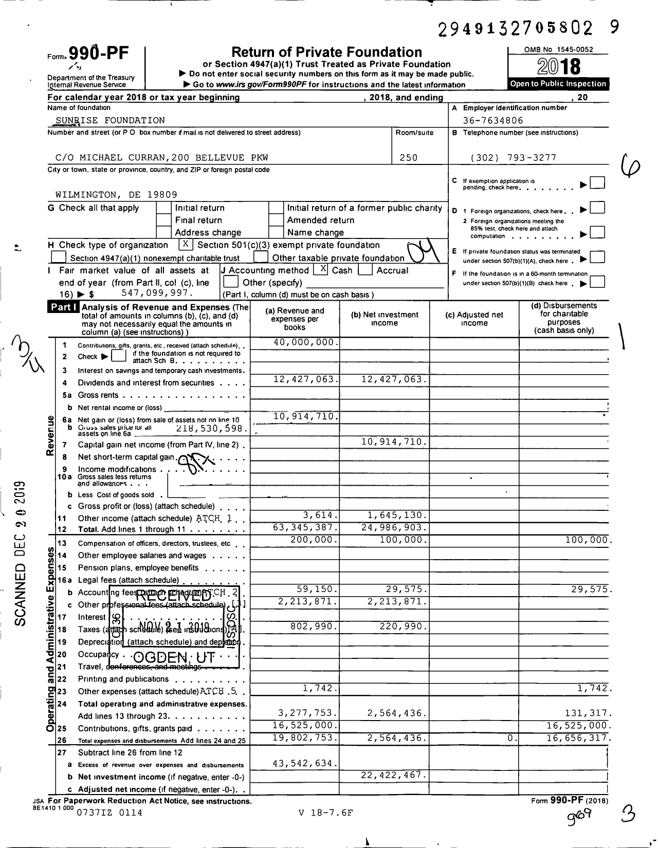 Image of first page of 2018 Form 990PF for Aurora Foundation