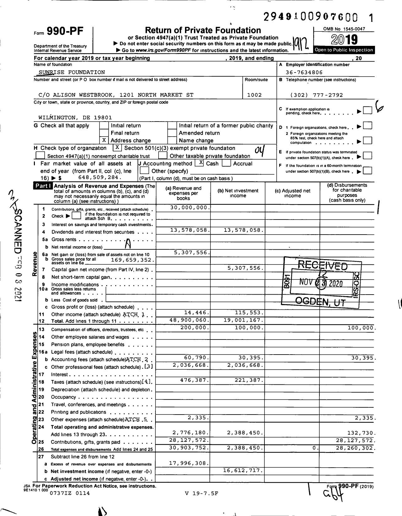 Image of first page of 2019 Form 990PF for Aurora Foundation