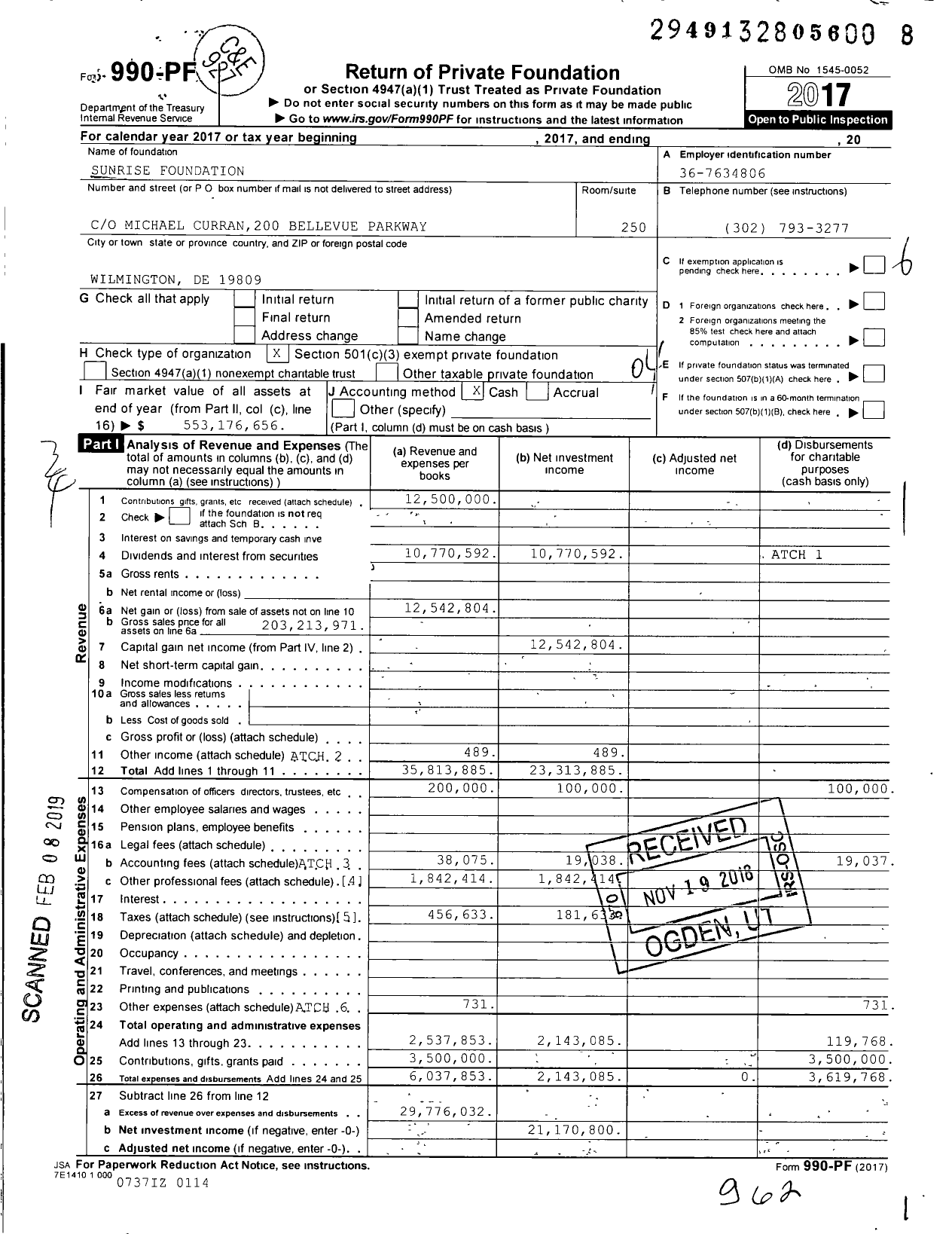 Image of first page of 2017 Form 990PF for Aurora Foundation