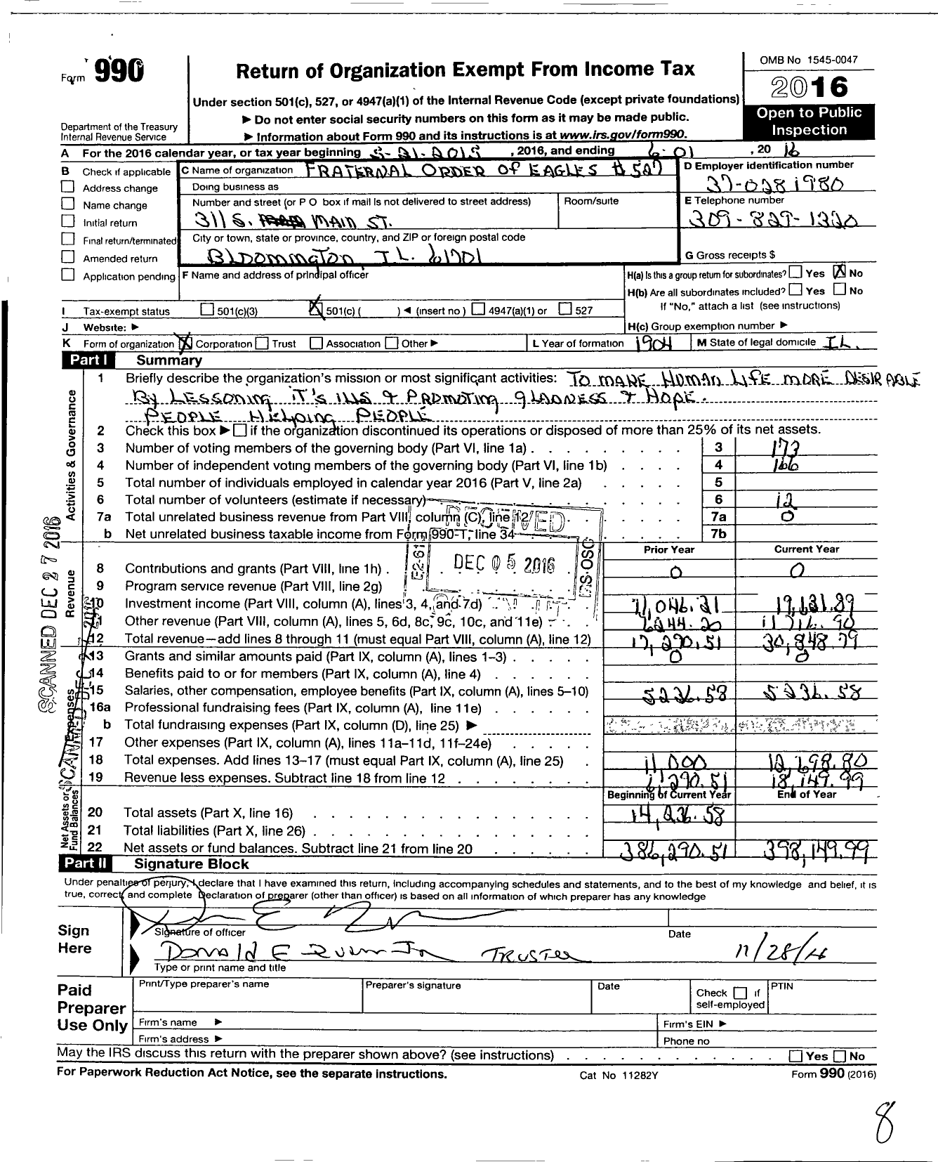 Image of first page of 2015 Form 990O for Fraternal Order of Eagles - 527 Aerie