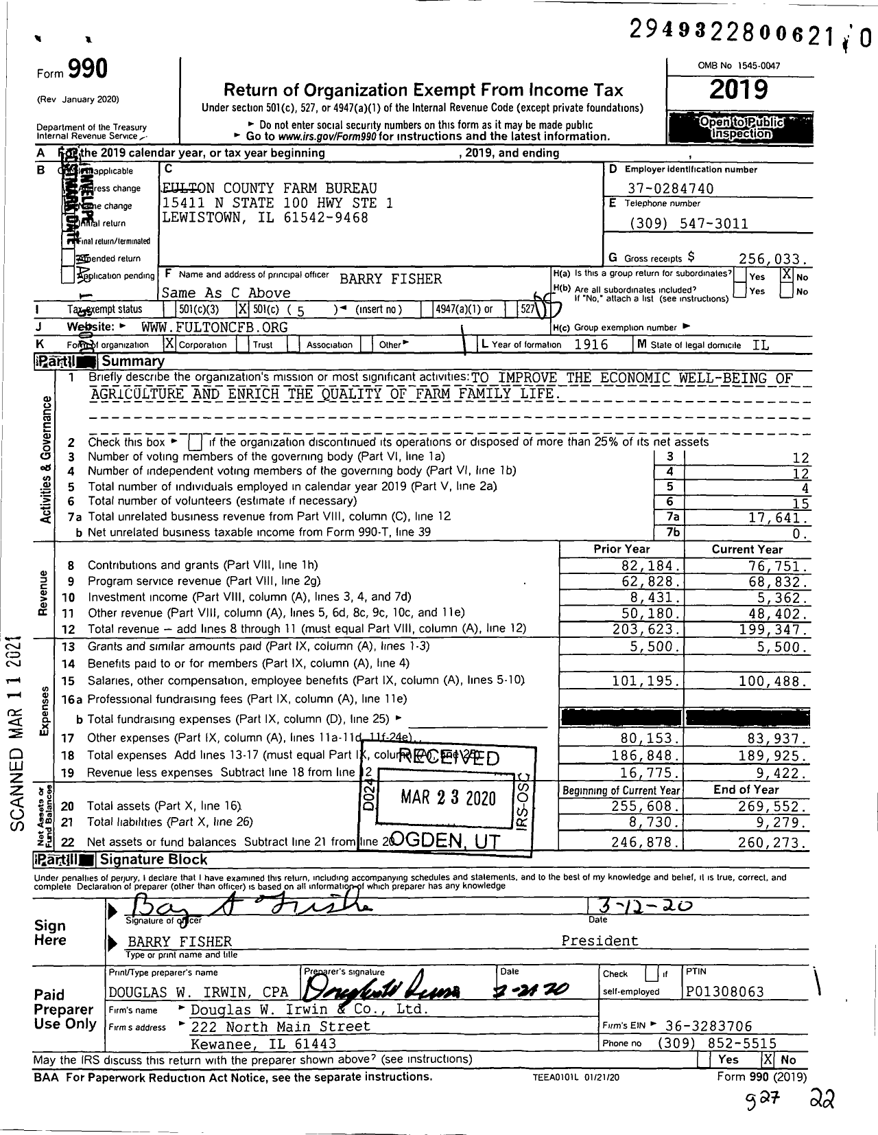 Image of first page of 2019 Form 990O for Fulton County Farm Bureau