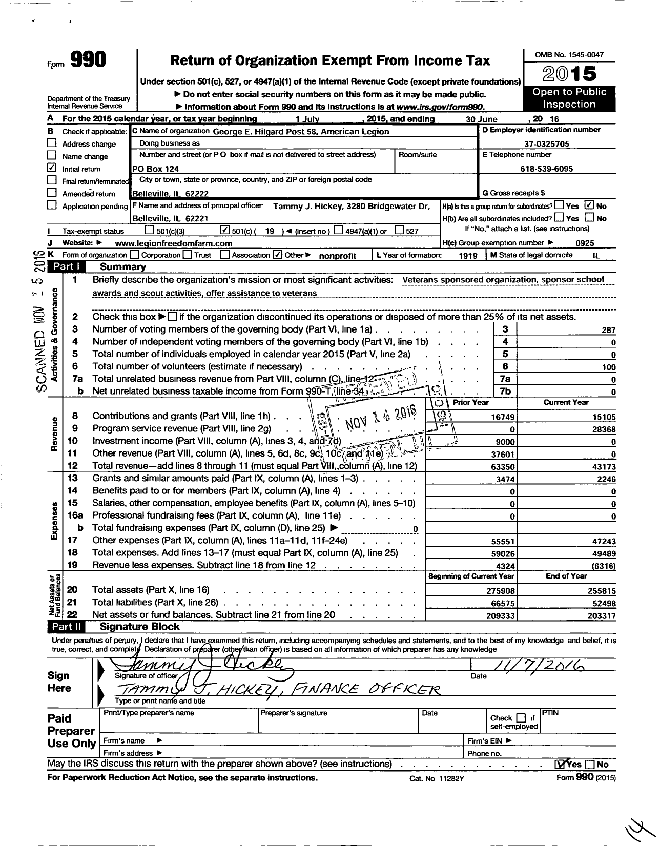 Image of first page of 2015 Form 990O for American Legion