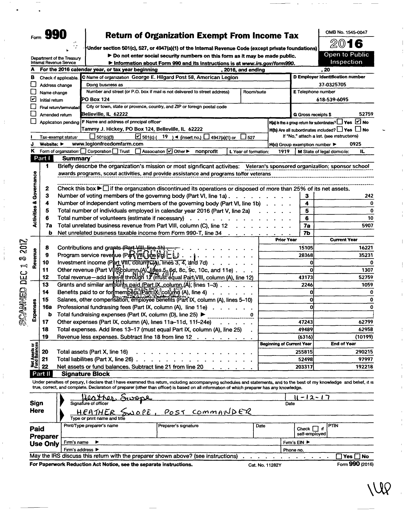 Image of first page of 2016 Form 990O for American Legion