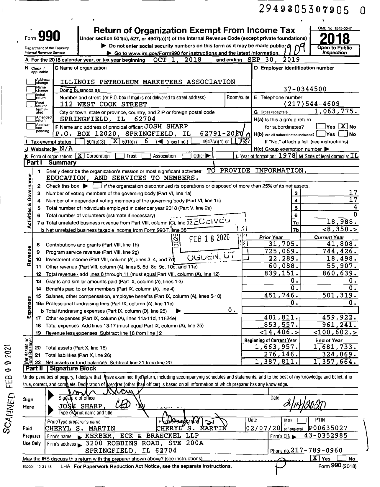 Image of first page of 2018 Form 990O for Illinois Fuel and Retail Association