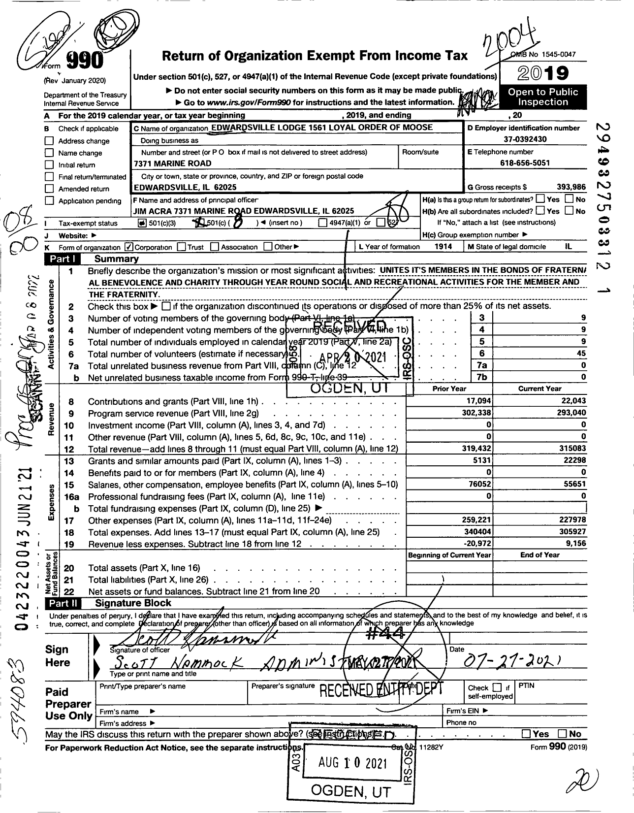 Image of first page of 2019 Form 990O for Loyal Order of Moose - 1561