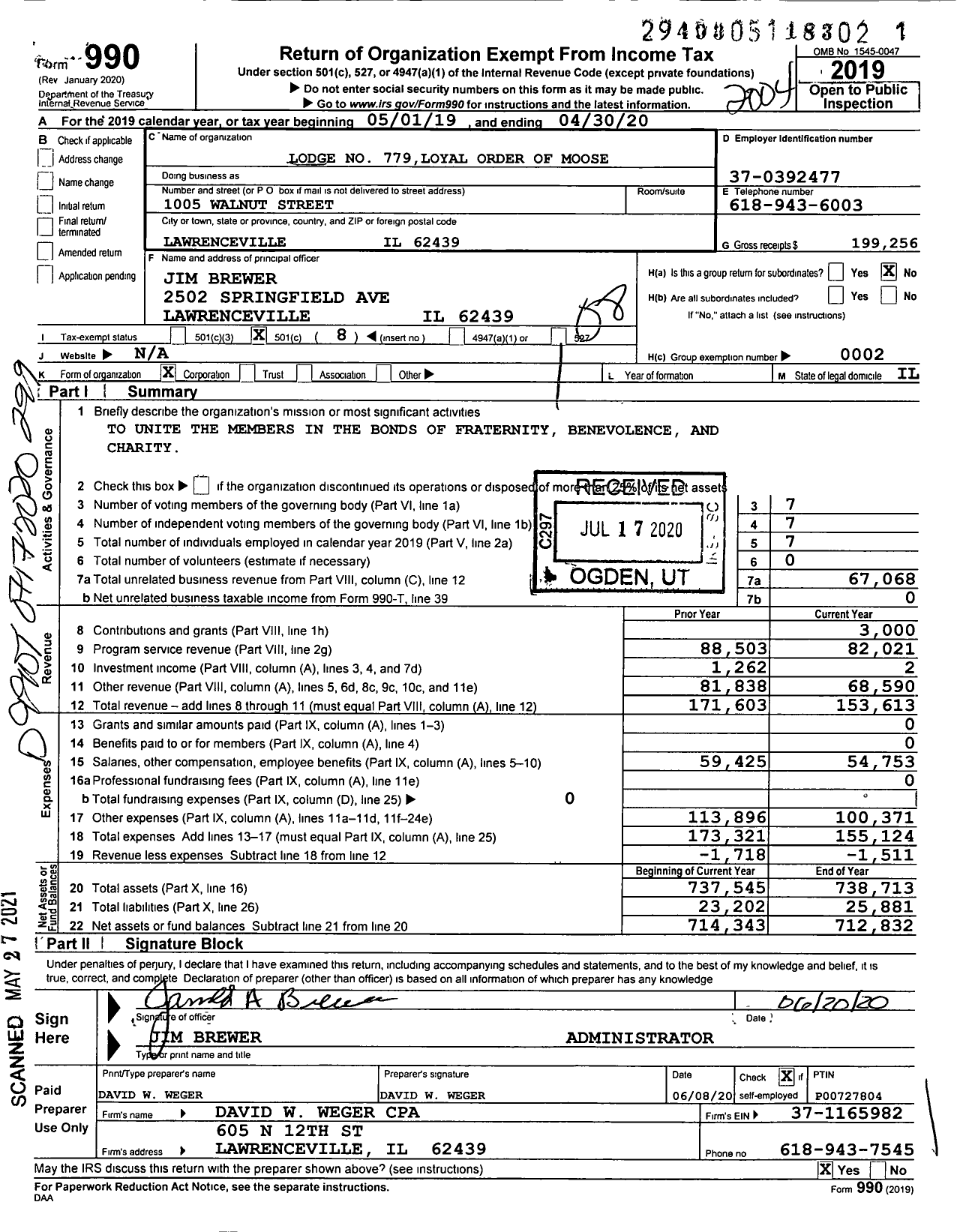 Image of first page of 2019 Form 990O for Loyal Order of Moose - 779