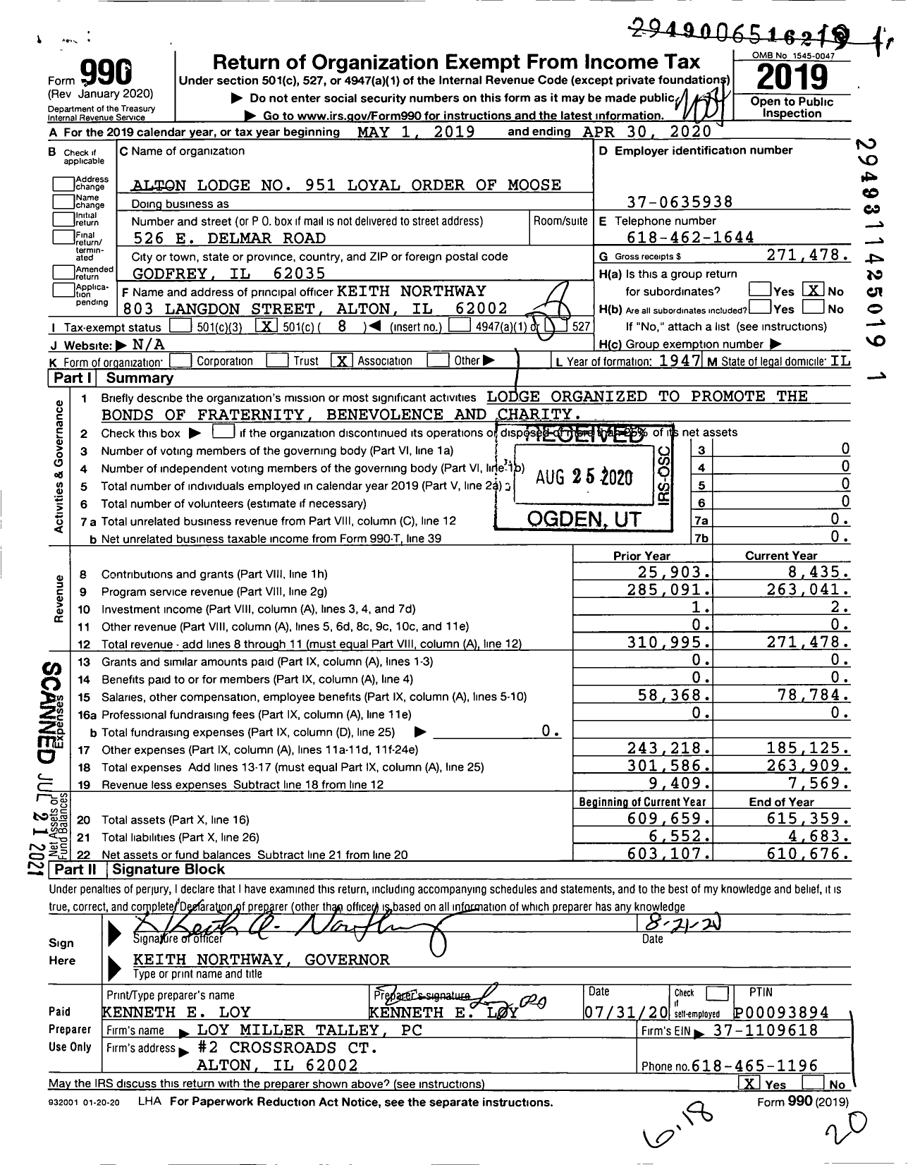 Image of first page of 2019 Form 990O for Loyal Order of Moose - 951