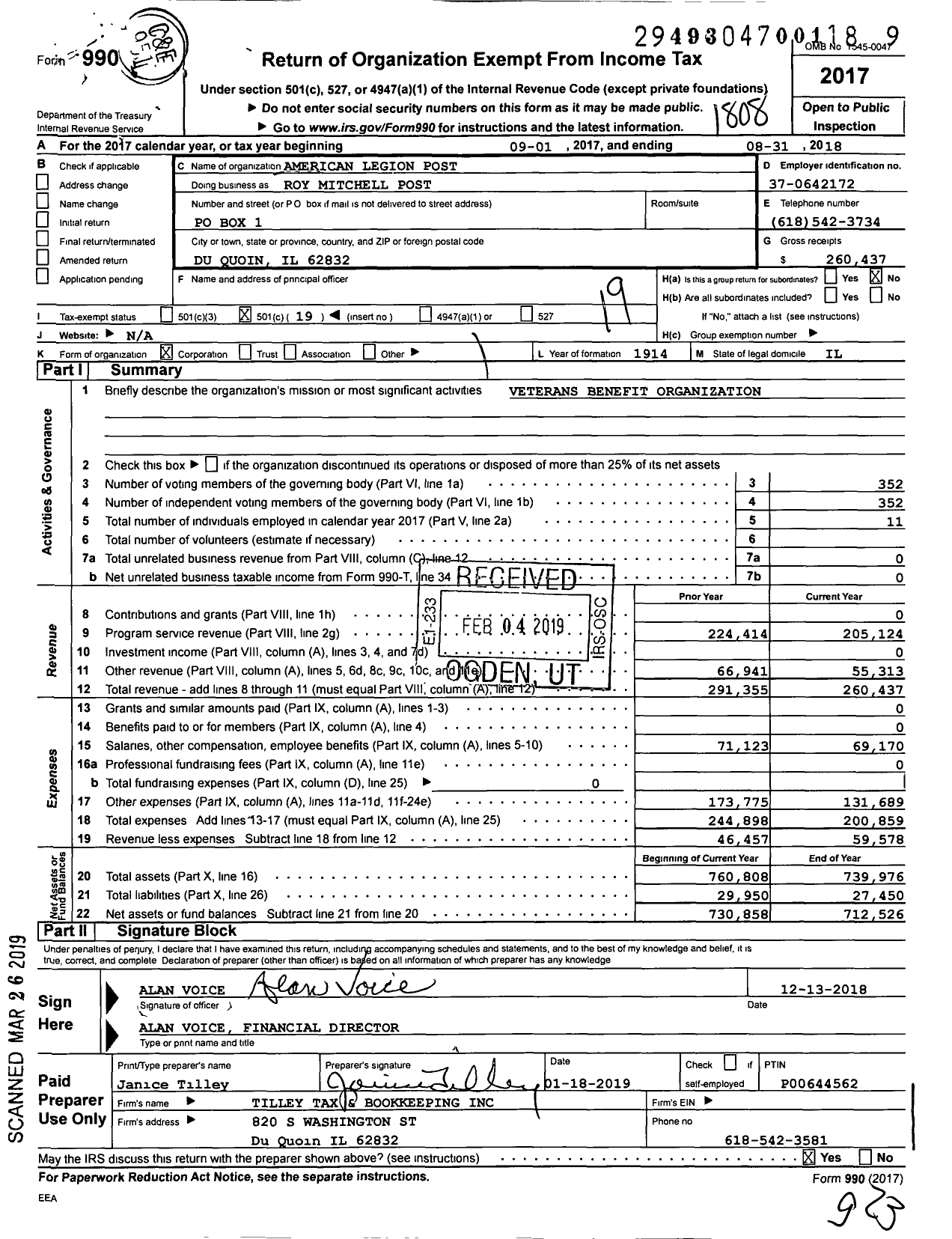 Image of first page of 2017 Form 990O for American Legion - Roy Mitchell Post