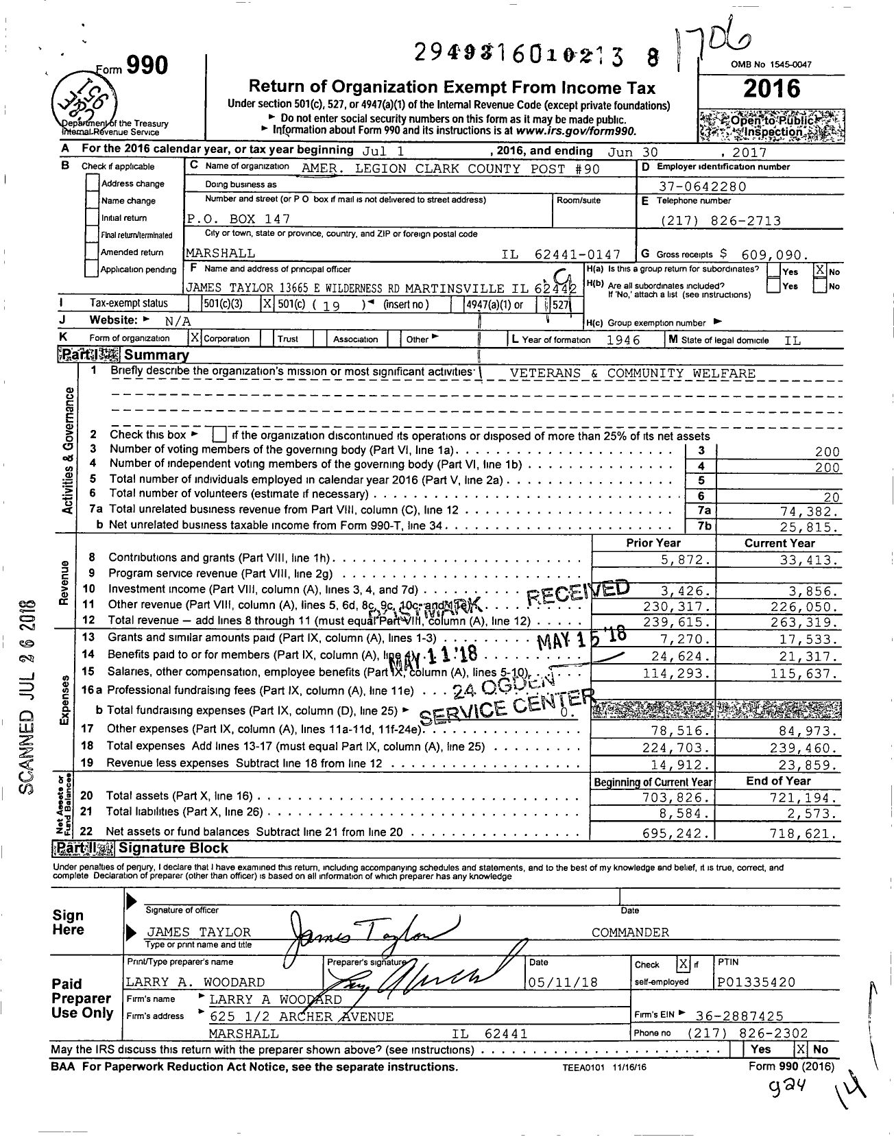 Image of first page of 2016 Form 990O for American Legion - 0090 Clark County Post