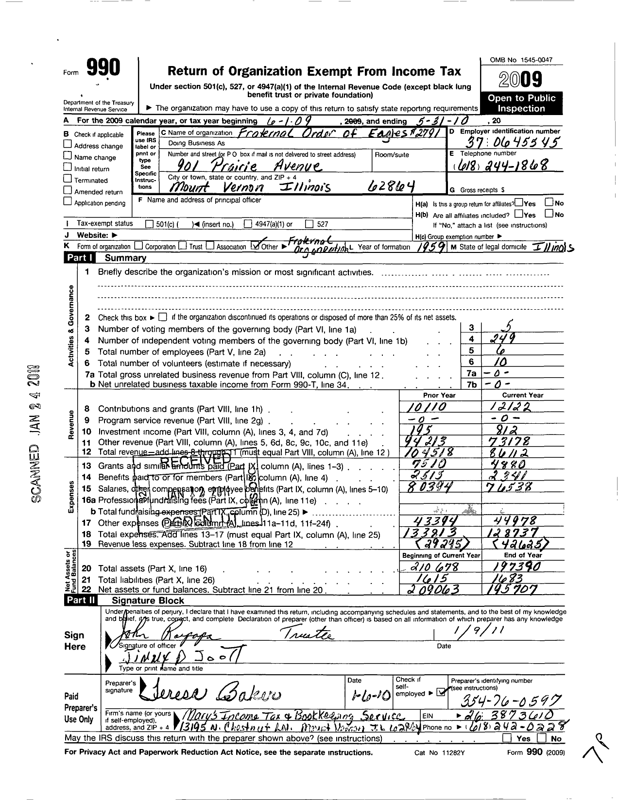 Image of first page of 2009 Form 990O for Fraternal Order of Eagles - 2791 Aerie