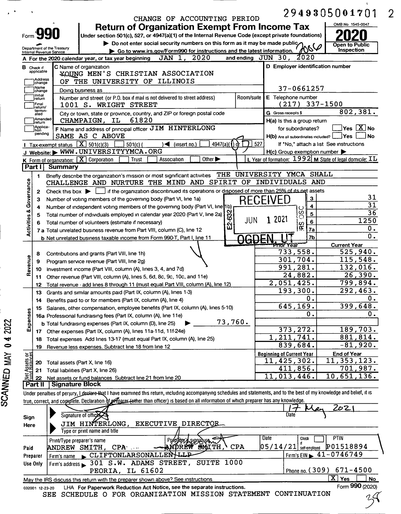 Image of first page of 2019 Form 990 for University Ymca